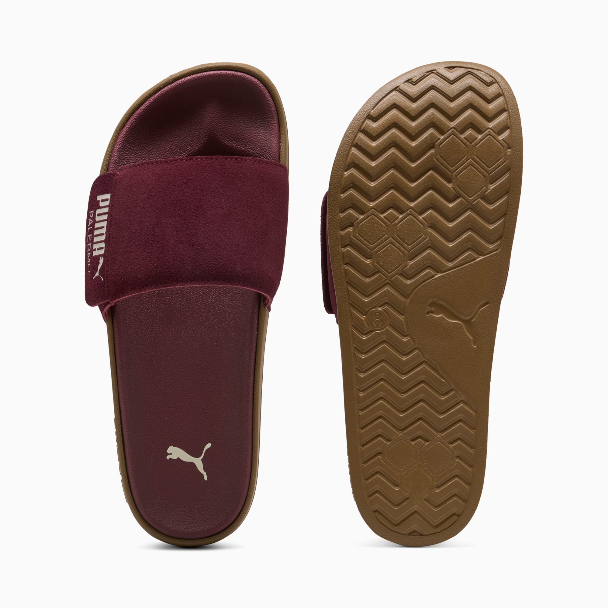 Sandale claquette PUMA bordeaux adulte, avec large bride et semelle texturée.