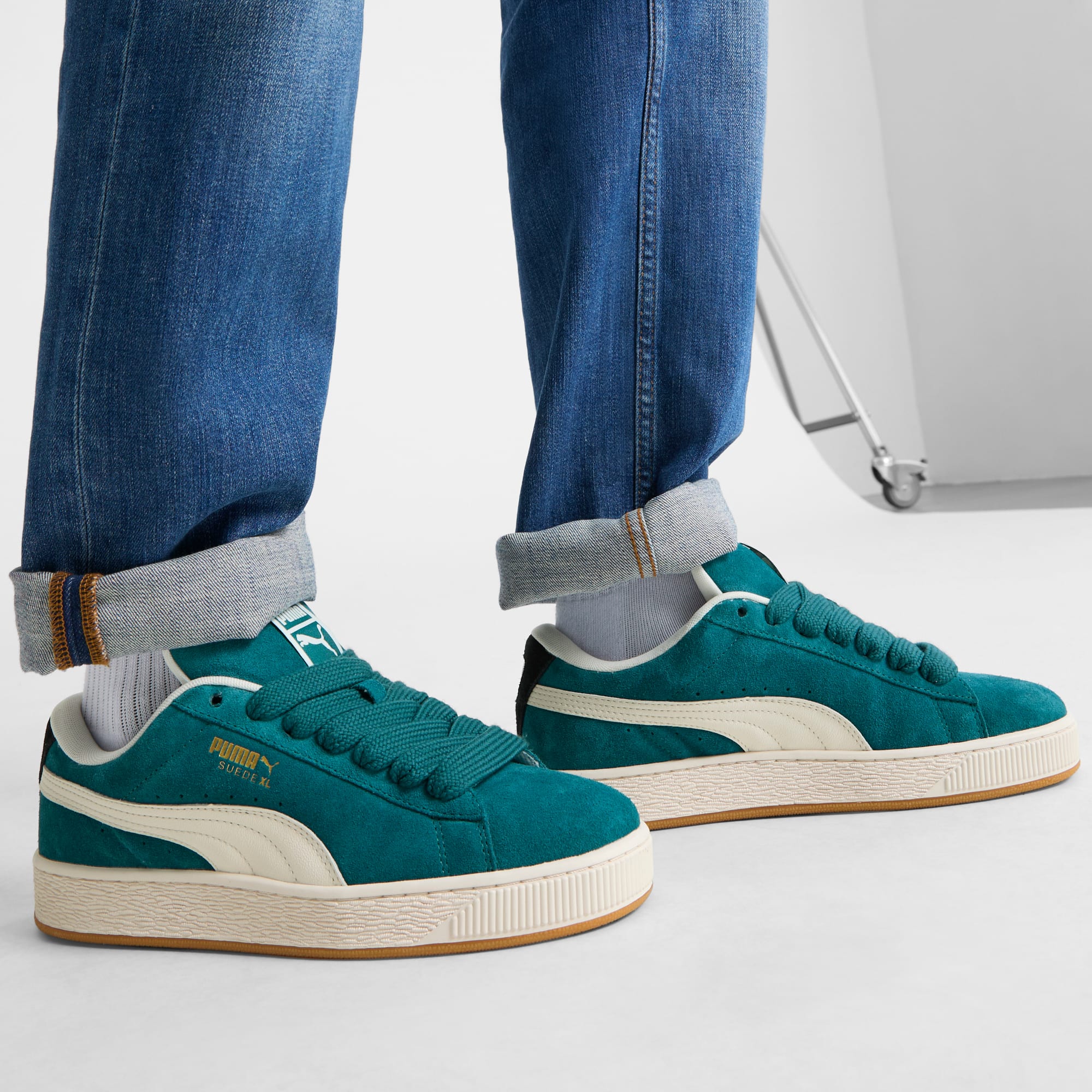 Green and blue pumas with clear bottom sales