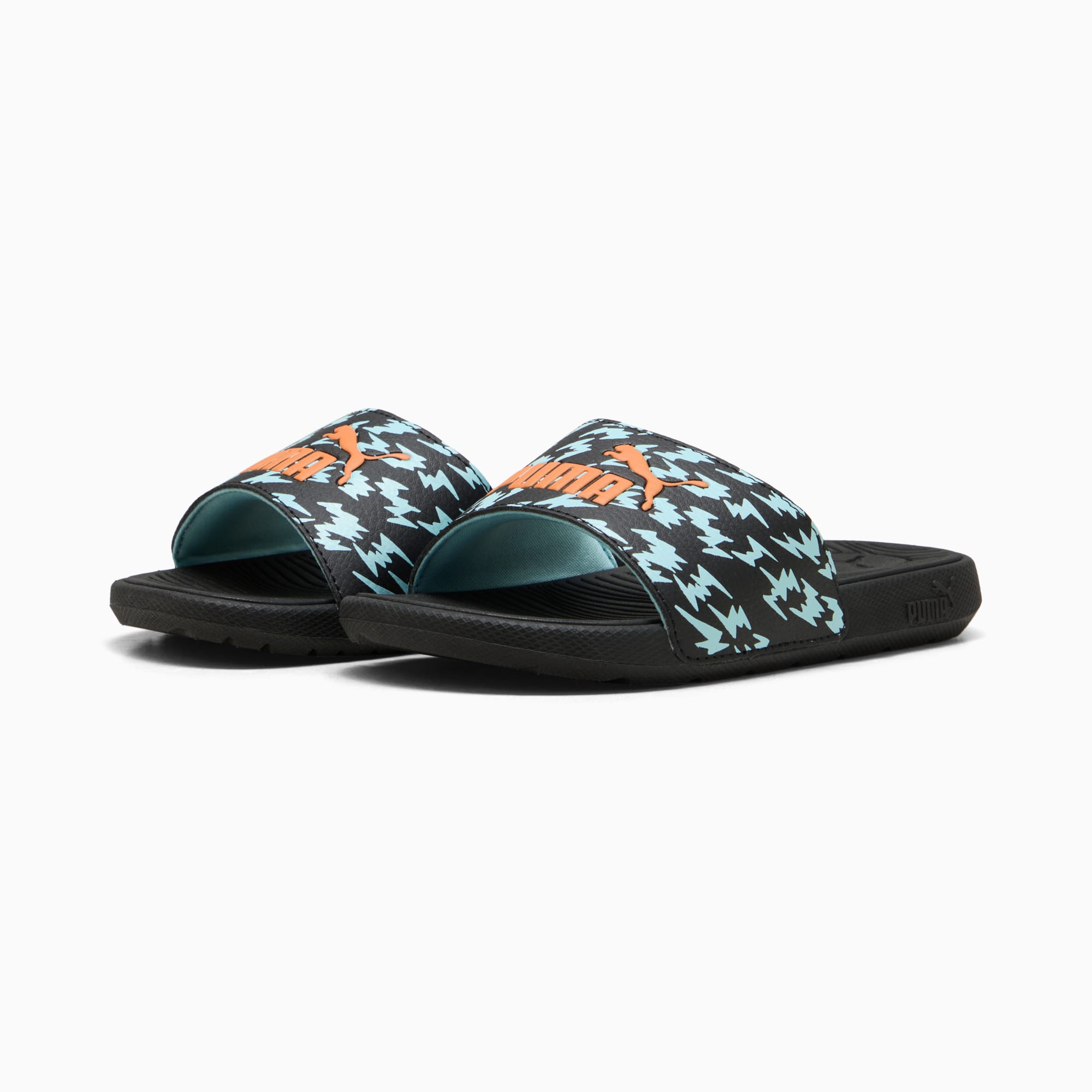 Cool Cat 2.0 Poised 2 Race Slides Kids, PUMA Black-Orange Glo-Safe Lake, large