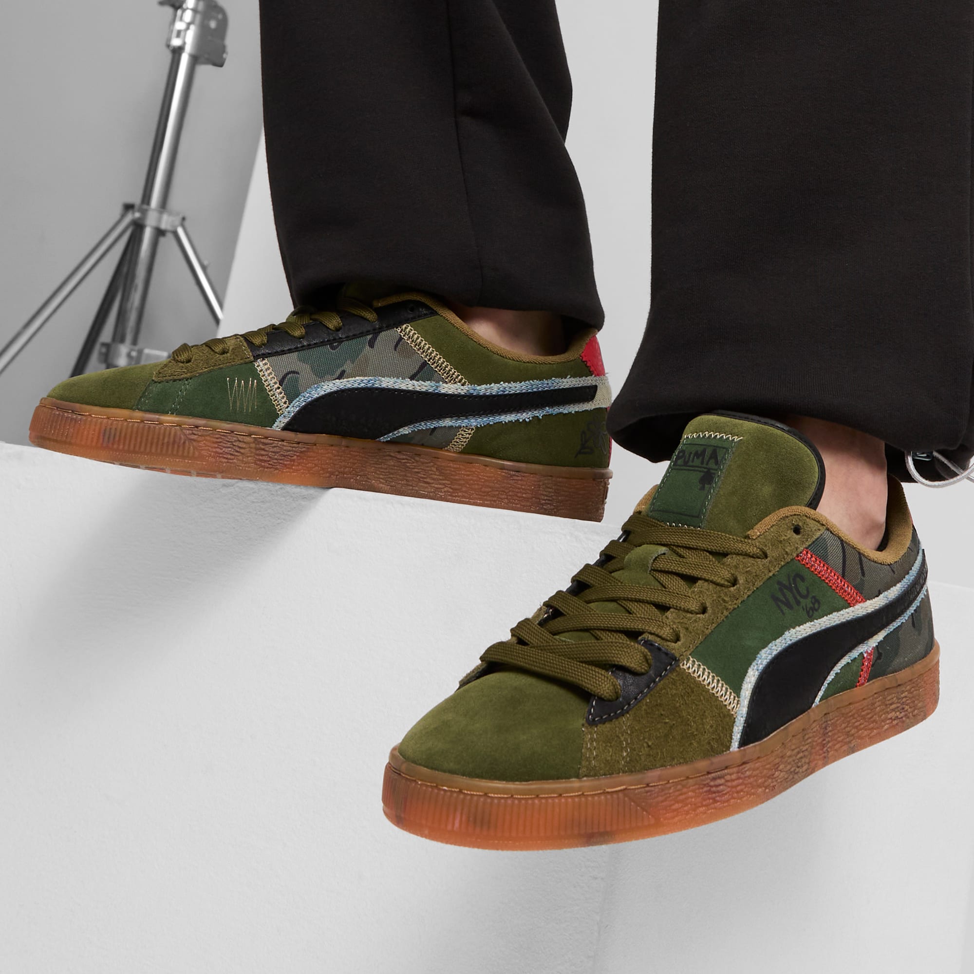 Puma Suede Peace and Love Flagship Sneakers Olive Drab Black Redmazing 6
