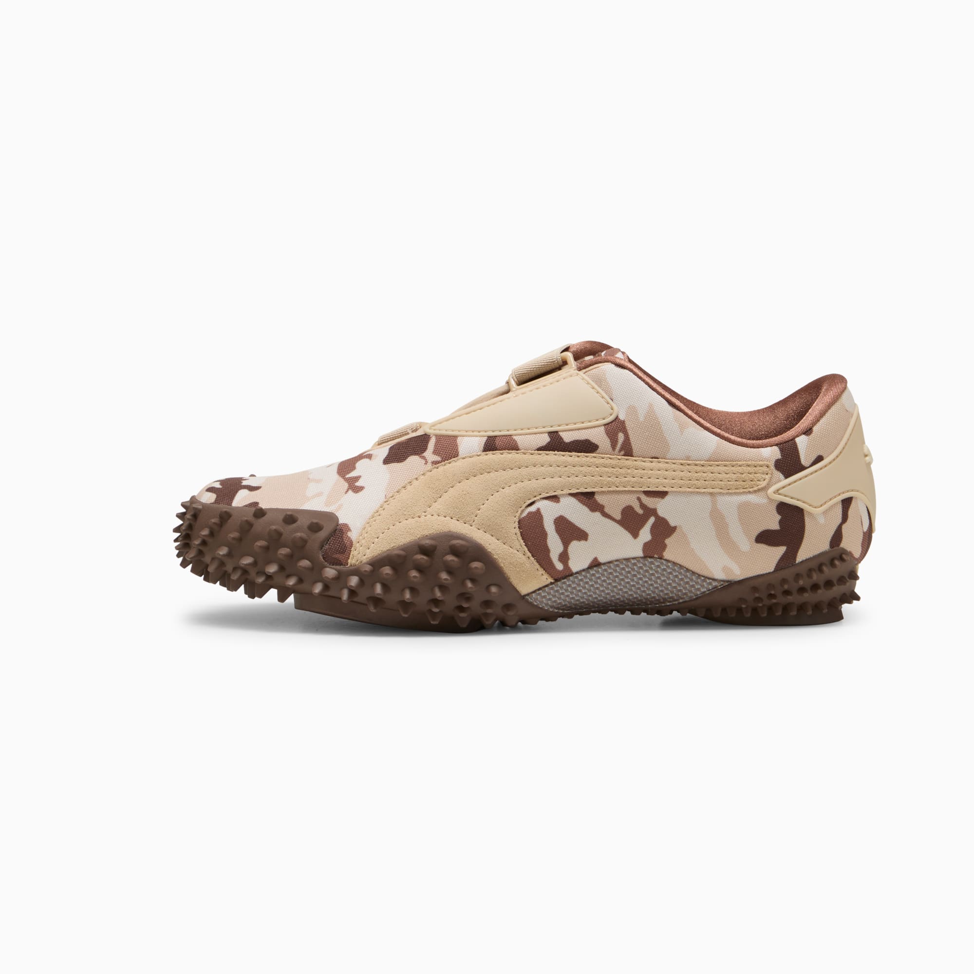 Scarpa PUMA beige da adulto, con motivo camouflage e suola marrone testurizzata.