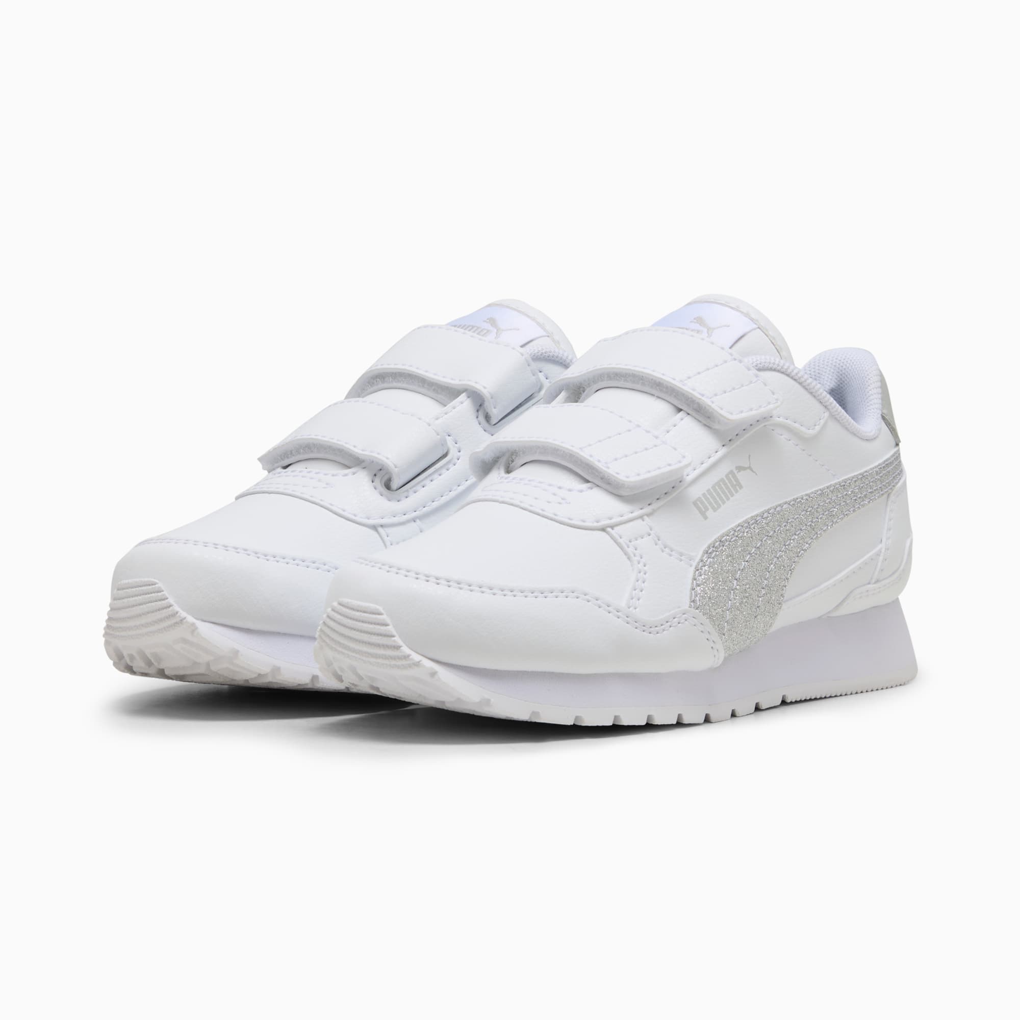 ST Runner v4 Glitter Sneakers Kids, PUMA White-PUMA Silver-Cool Light Gray, large