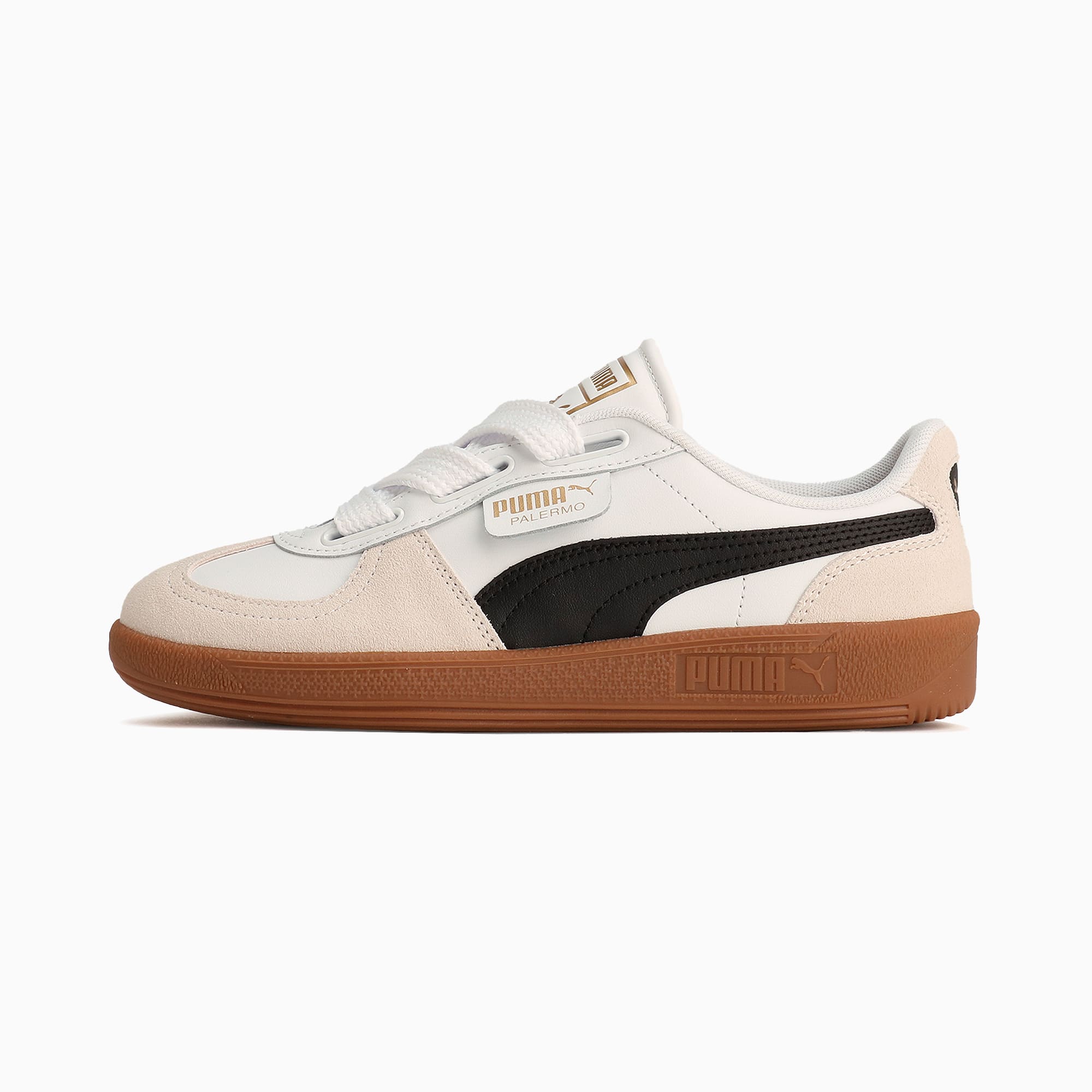 Palermo Wide Lace Suede Sneakers Women PUMA White PUMA Black Vapor Gray