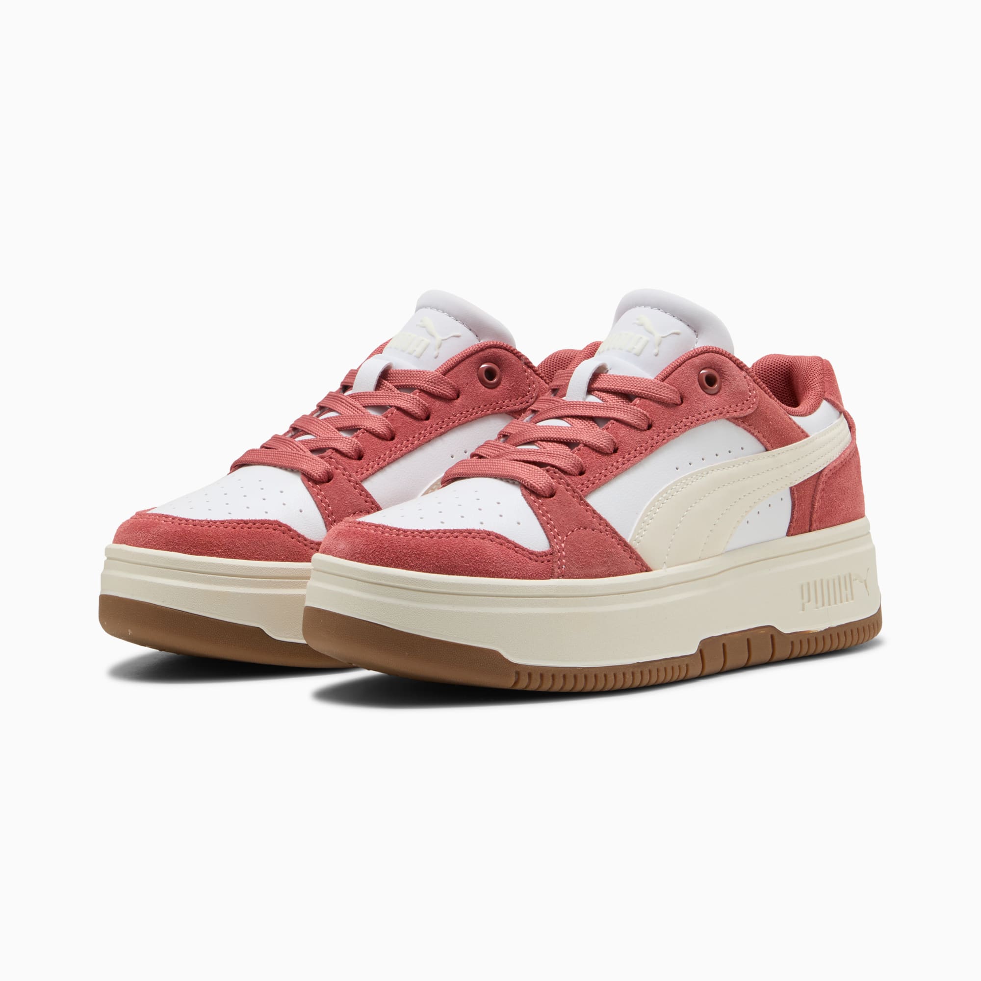 Rebound Femme Low Suede Sneakers Women, PUMA White-Frosted Ivory-Exotic Red, large