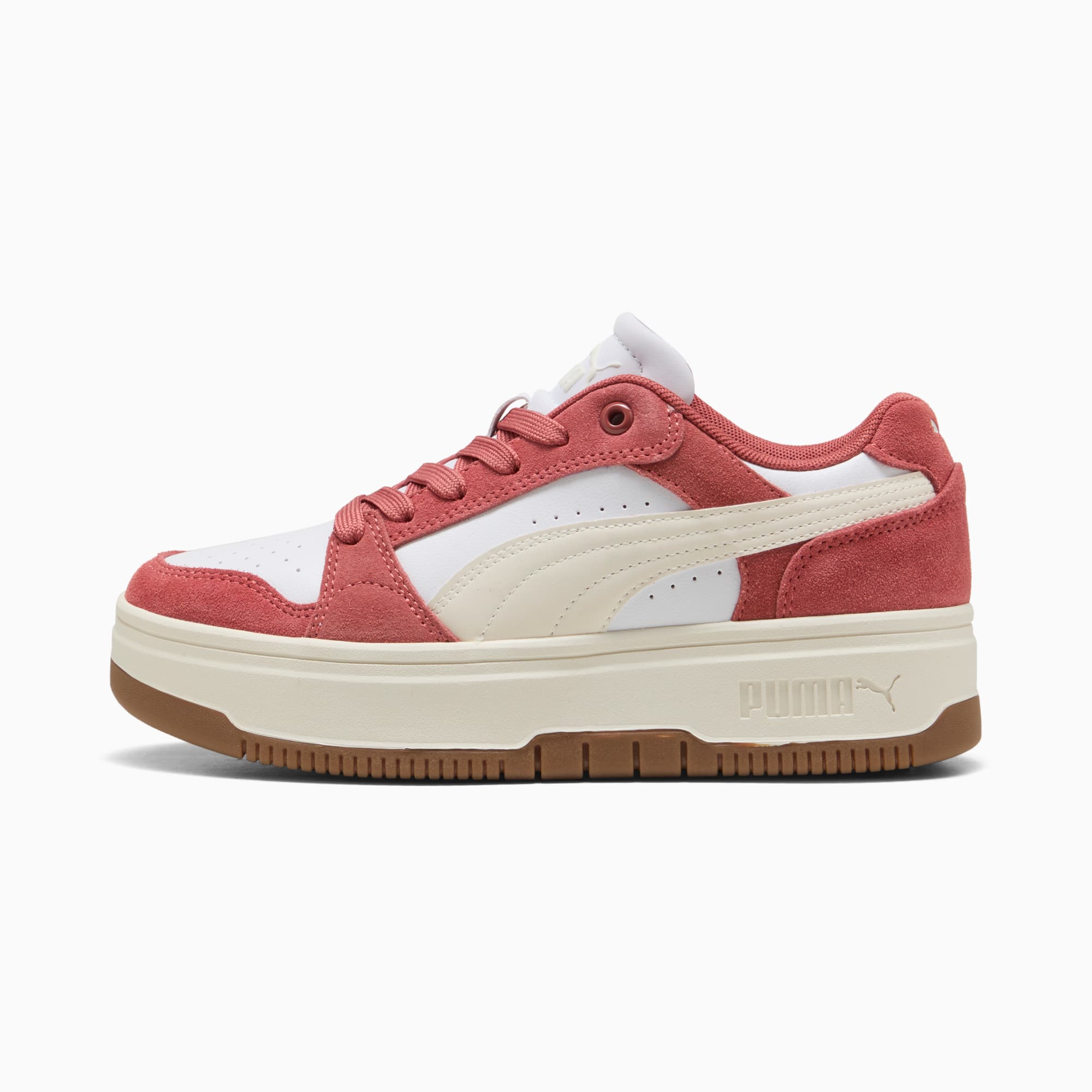 Rebound Femme Low Suede Sneakers Women, PUMA White-Frosted Ivory-Exotic Red, large