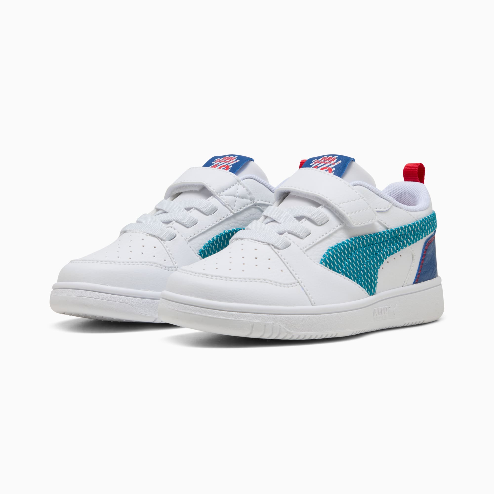 Dziecięce sneakersy Rebound V6 Low Run Fun, PUMA White-Tropical Blue-Clyde Royal, large