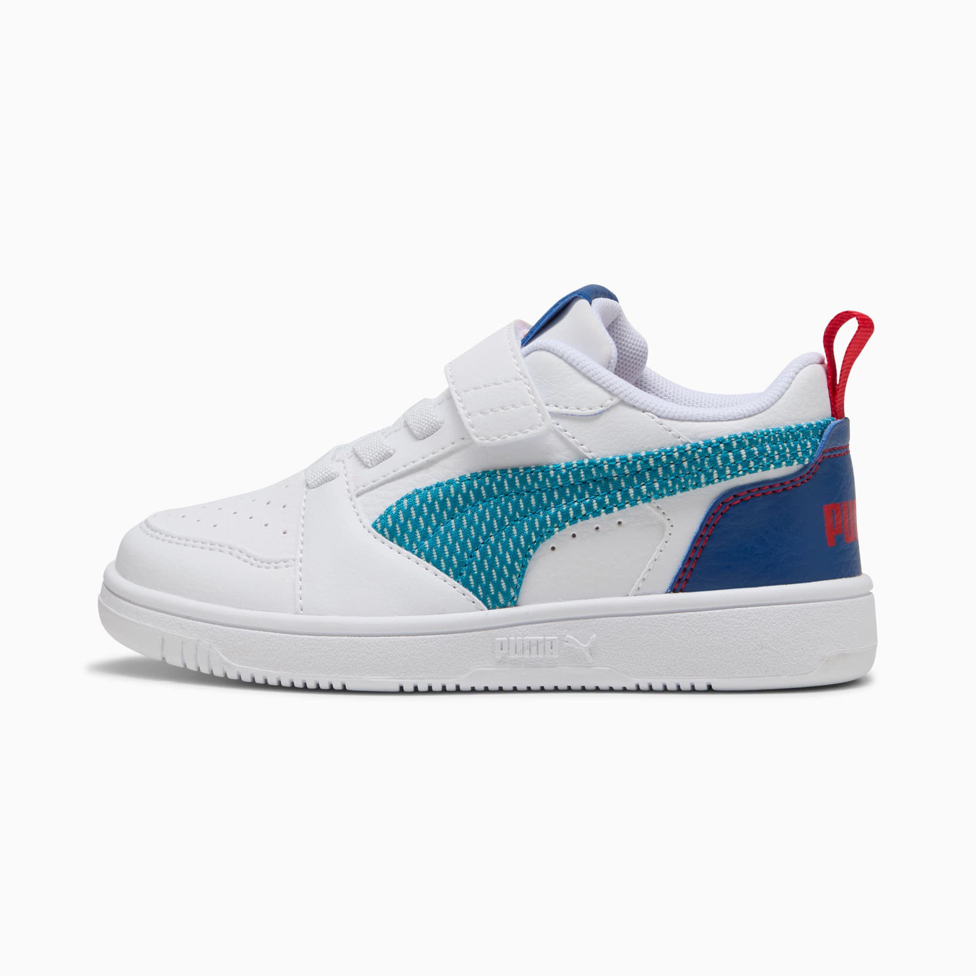 Dziecięce sneakersy Rebound V6 Low Run Fun, PUMA White-Tropical Blue-Clyde Royal, large