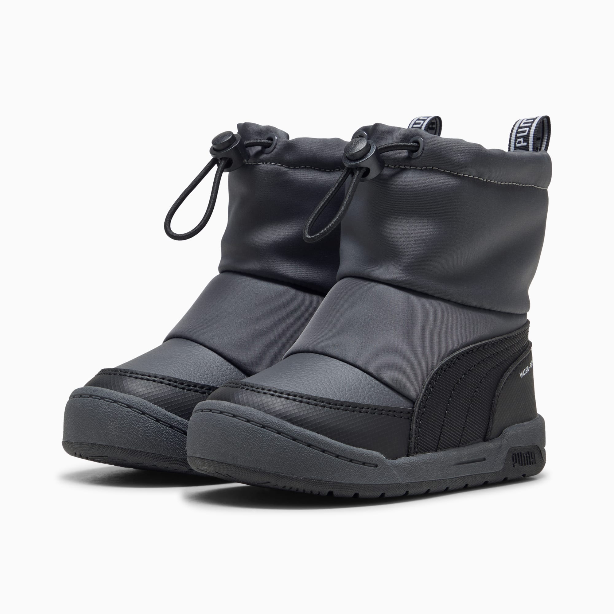 Stivali invernali grigi PUMA per bambini con coulisse e design a strati.