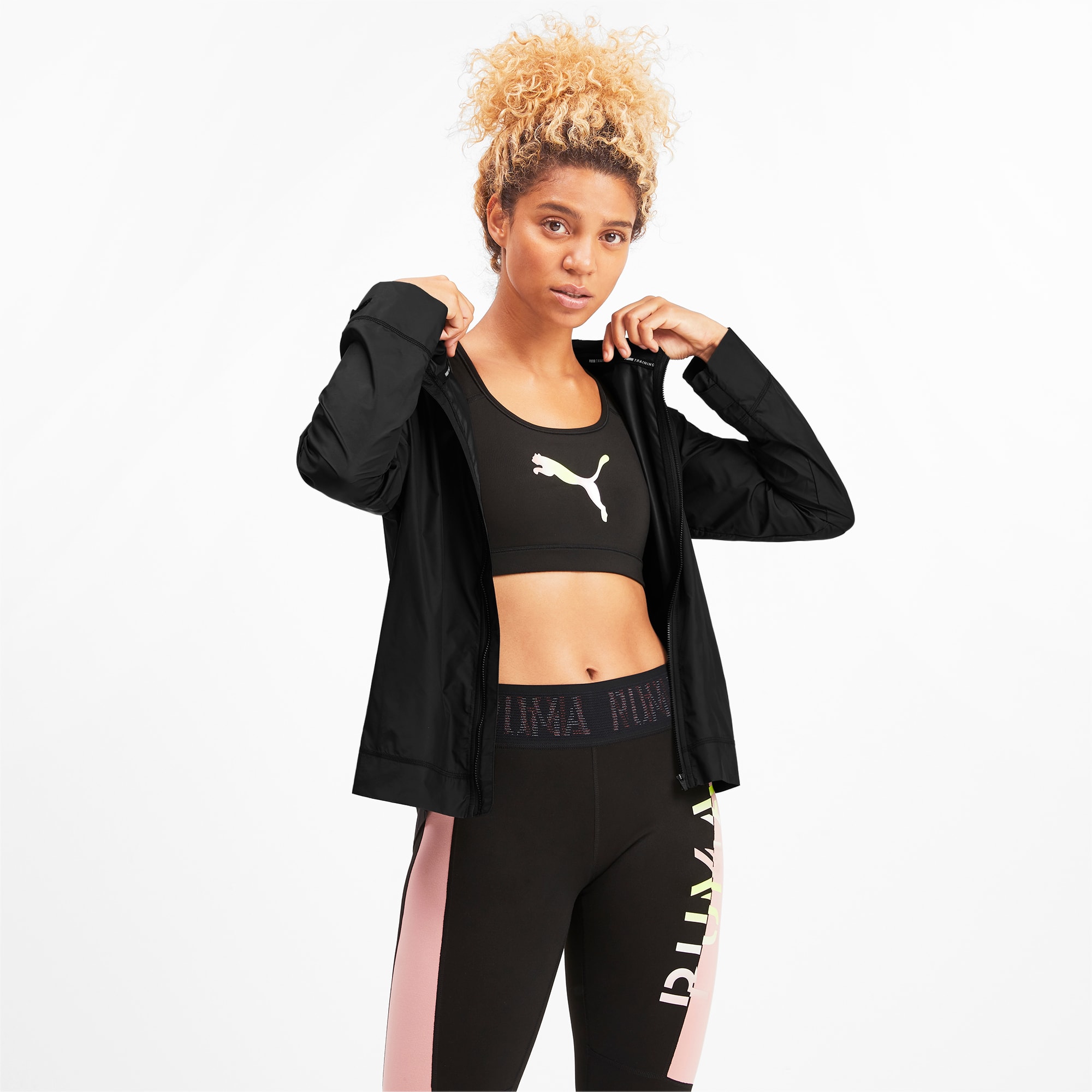 puma packable hooded jacket in black