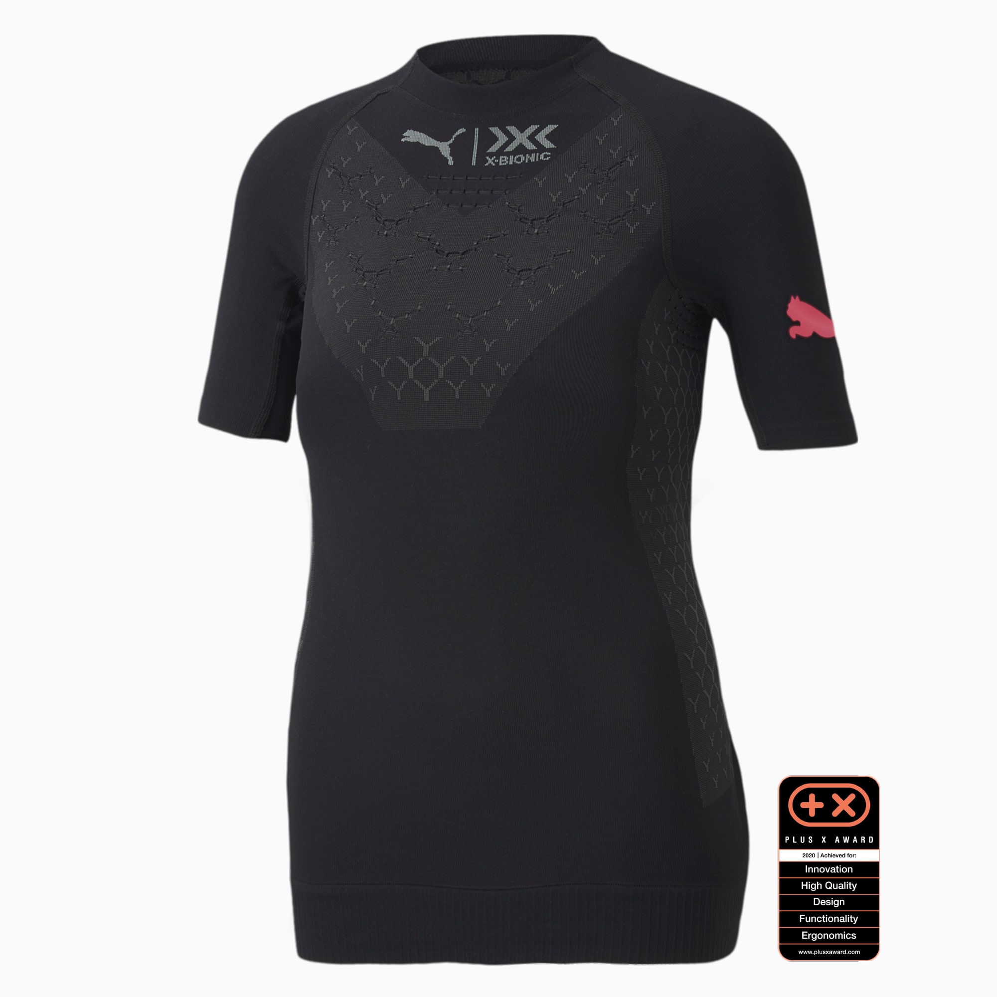 Puma By X Bionic Twyce ランニング シャツ 半袖 レディース インナーシャツ Puma Black Pink Alert プーマ Tシャツ トップス プーマ