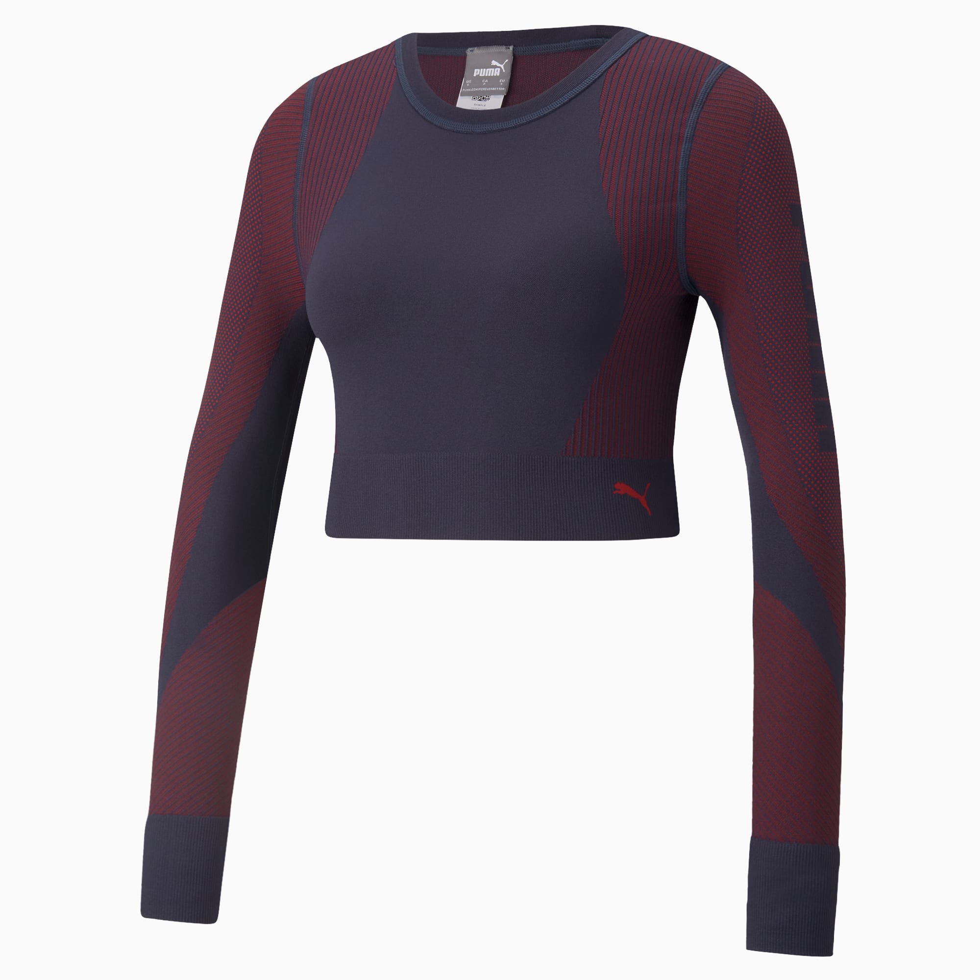 Puma Training Evoknit seamless long sleeve crop top in navy size