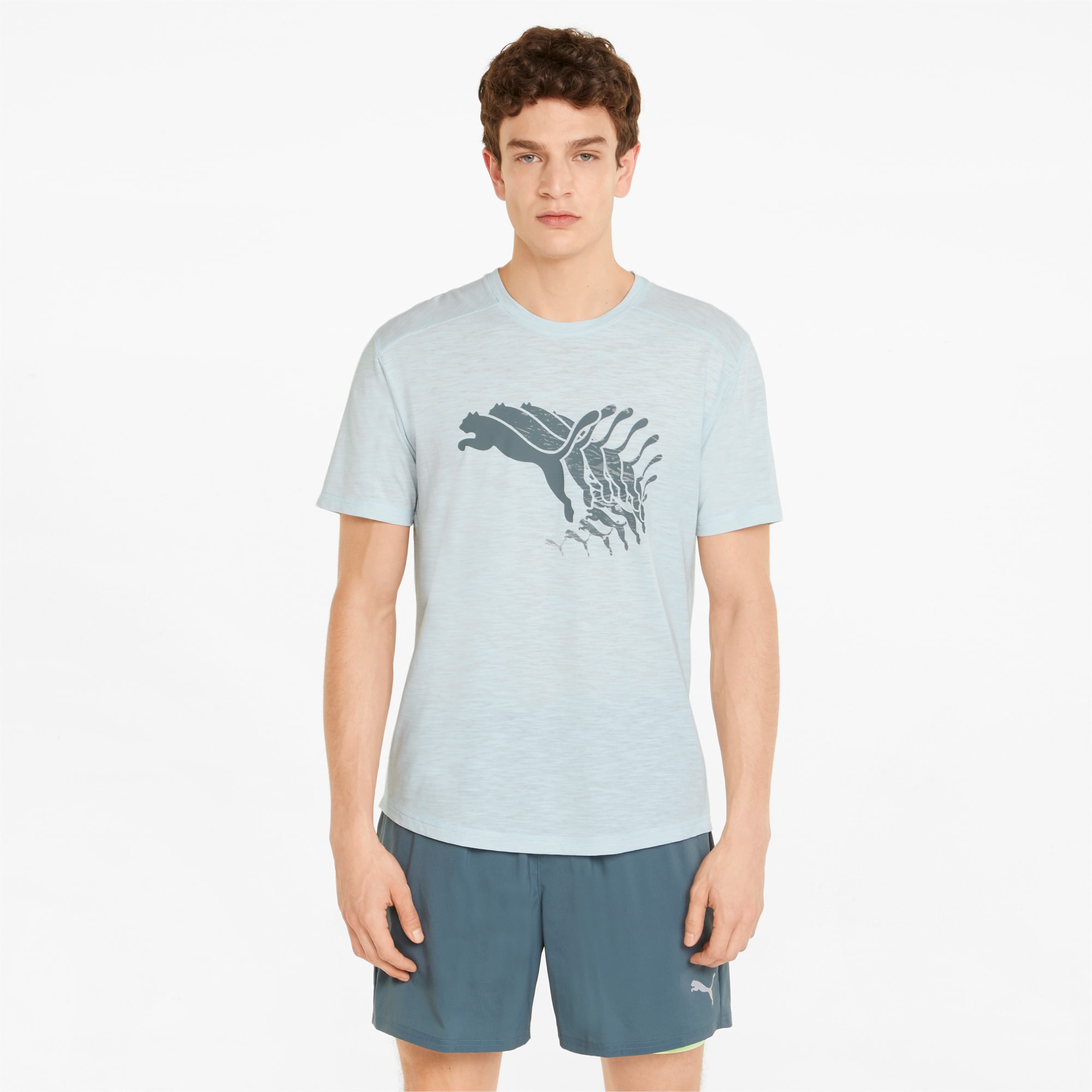 Logo Short Sleeve Men's Running Tee, Nitro Blue, large-SEA