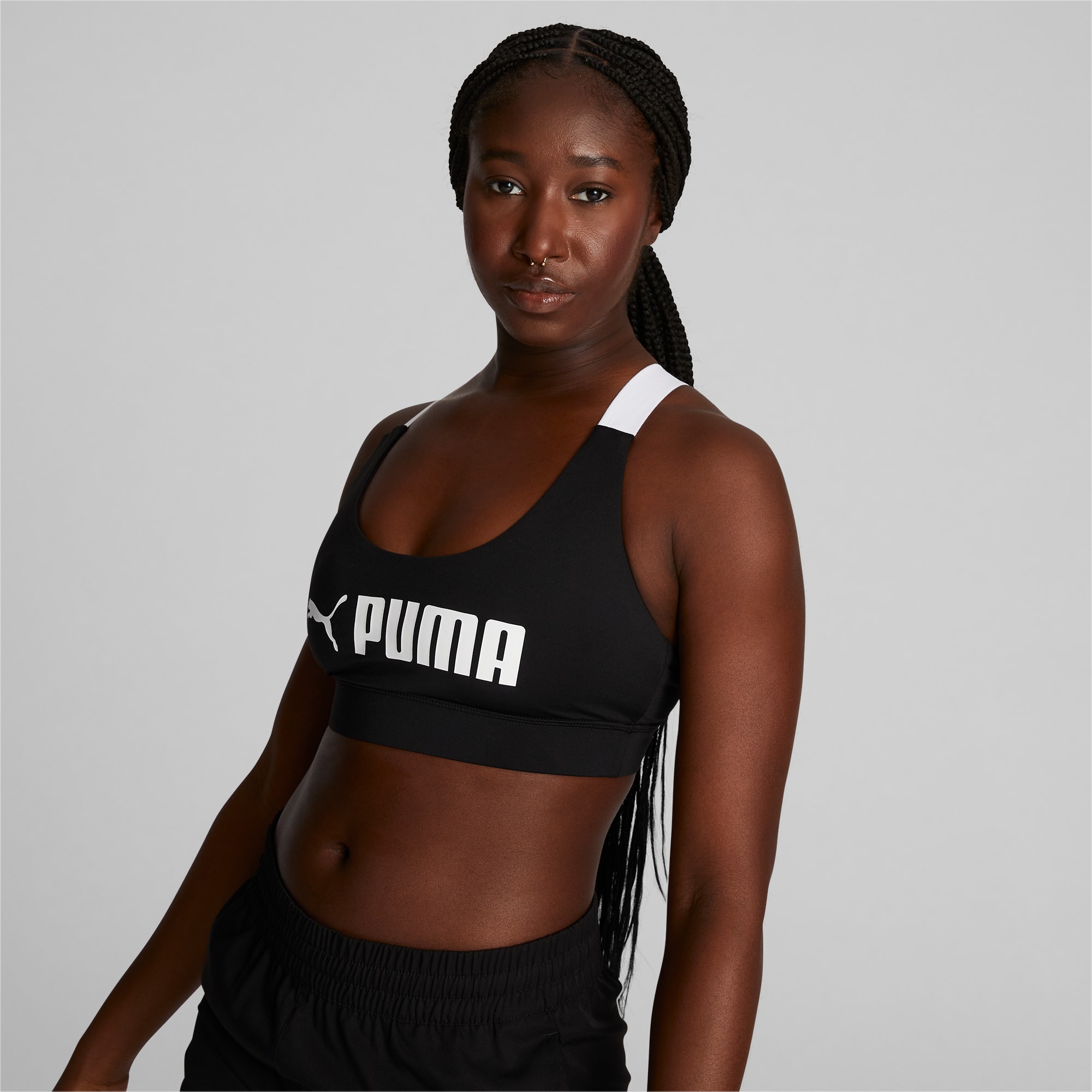 PUMA womens Mid Impact Own It Sports Bra, Puma Black, X-Small US