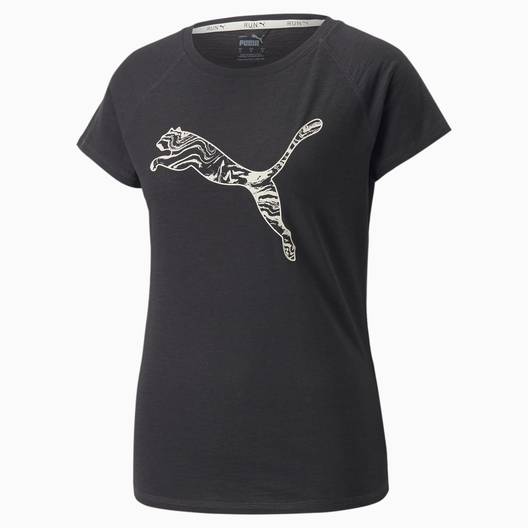 Run Logo Short Sleeve Running Tee Women, Puma Black-Pristine, large-SEA