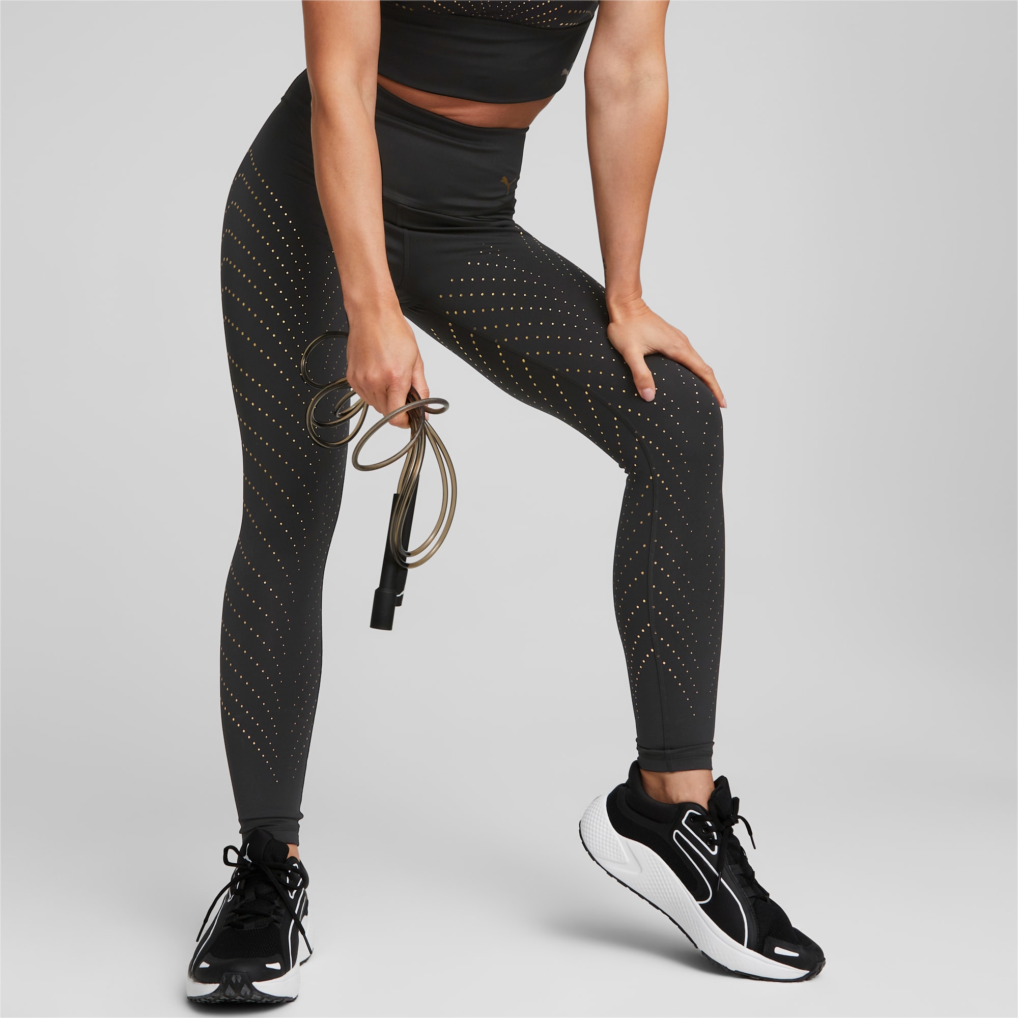 Puma Women's Moto Tight Black Gold Leggings Workout Active Wear