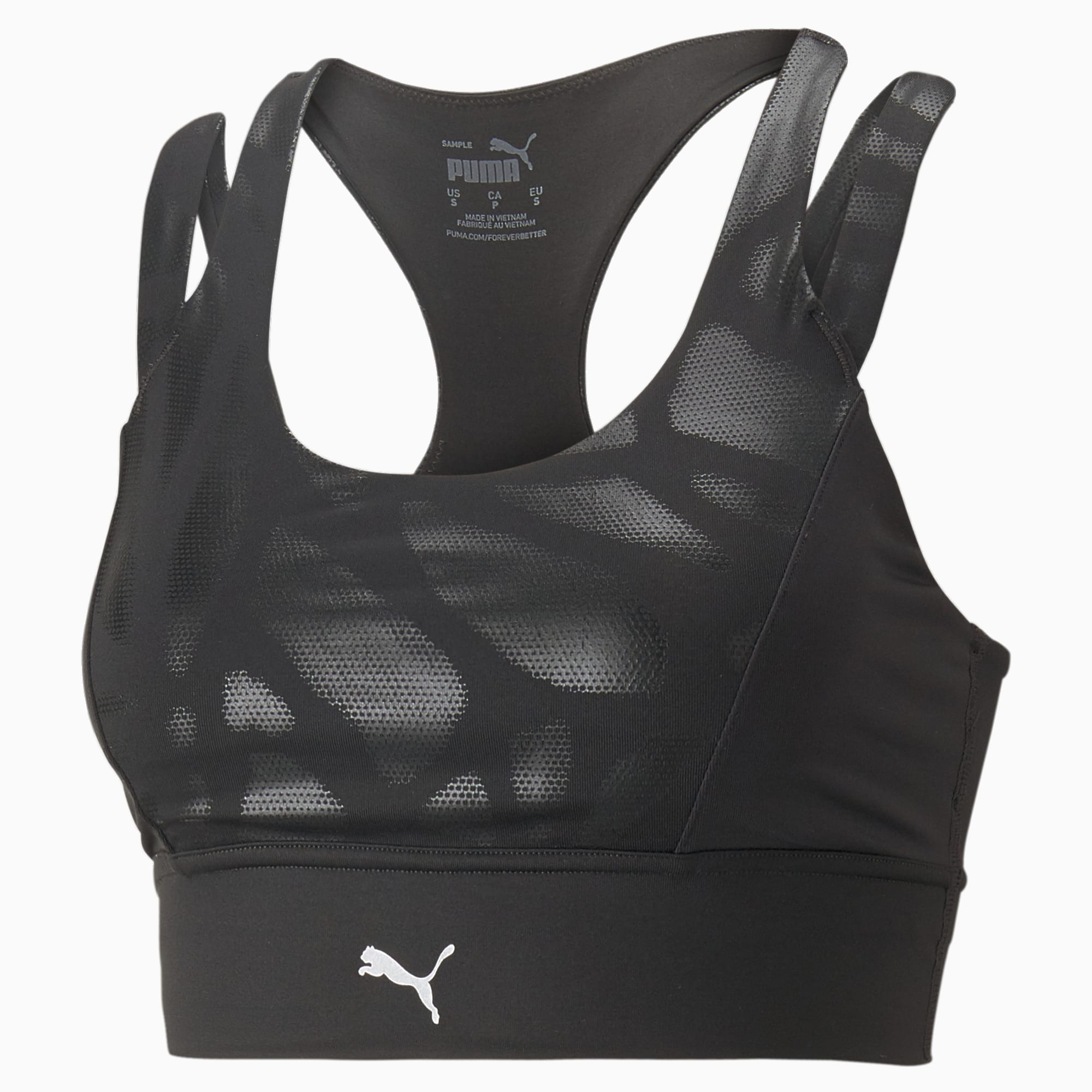 Puma Mid Impact Strong Shine Sports Bra Womens Black Casual 52387201