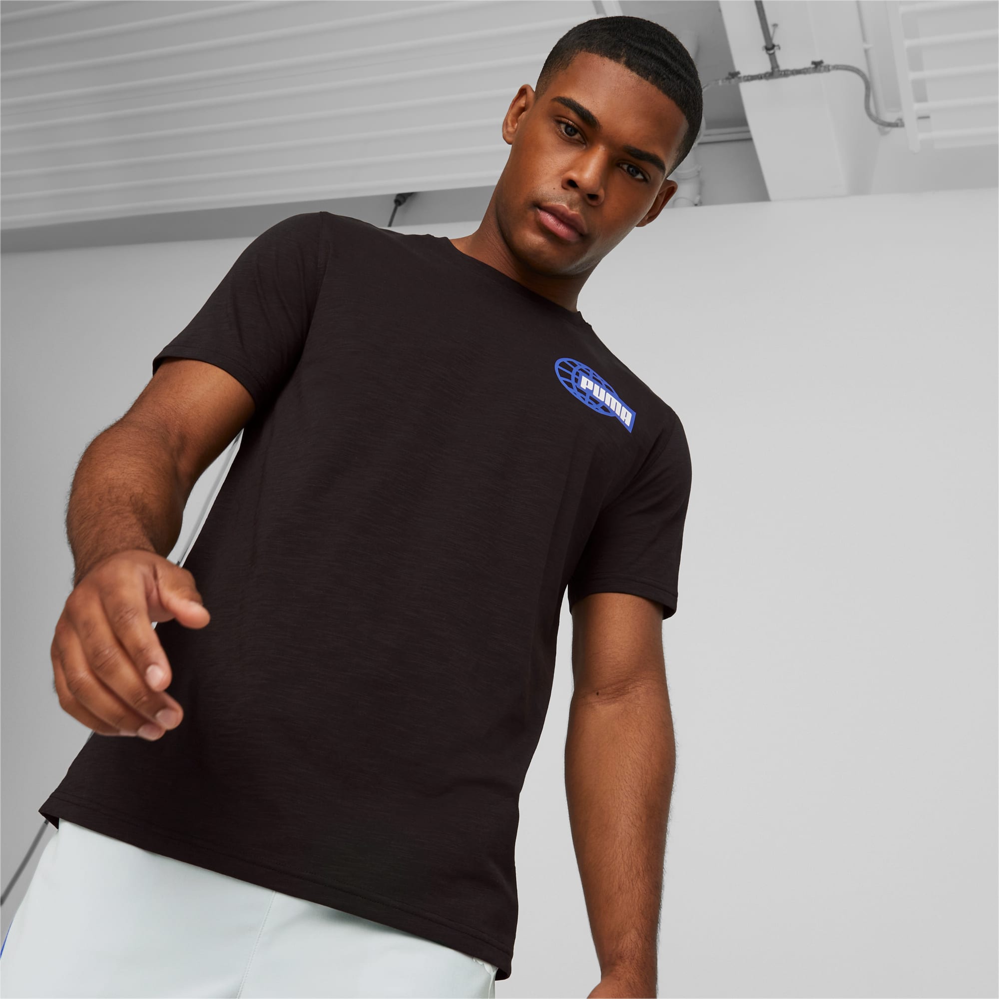 white black and grey graphic tee