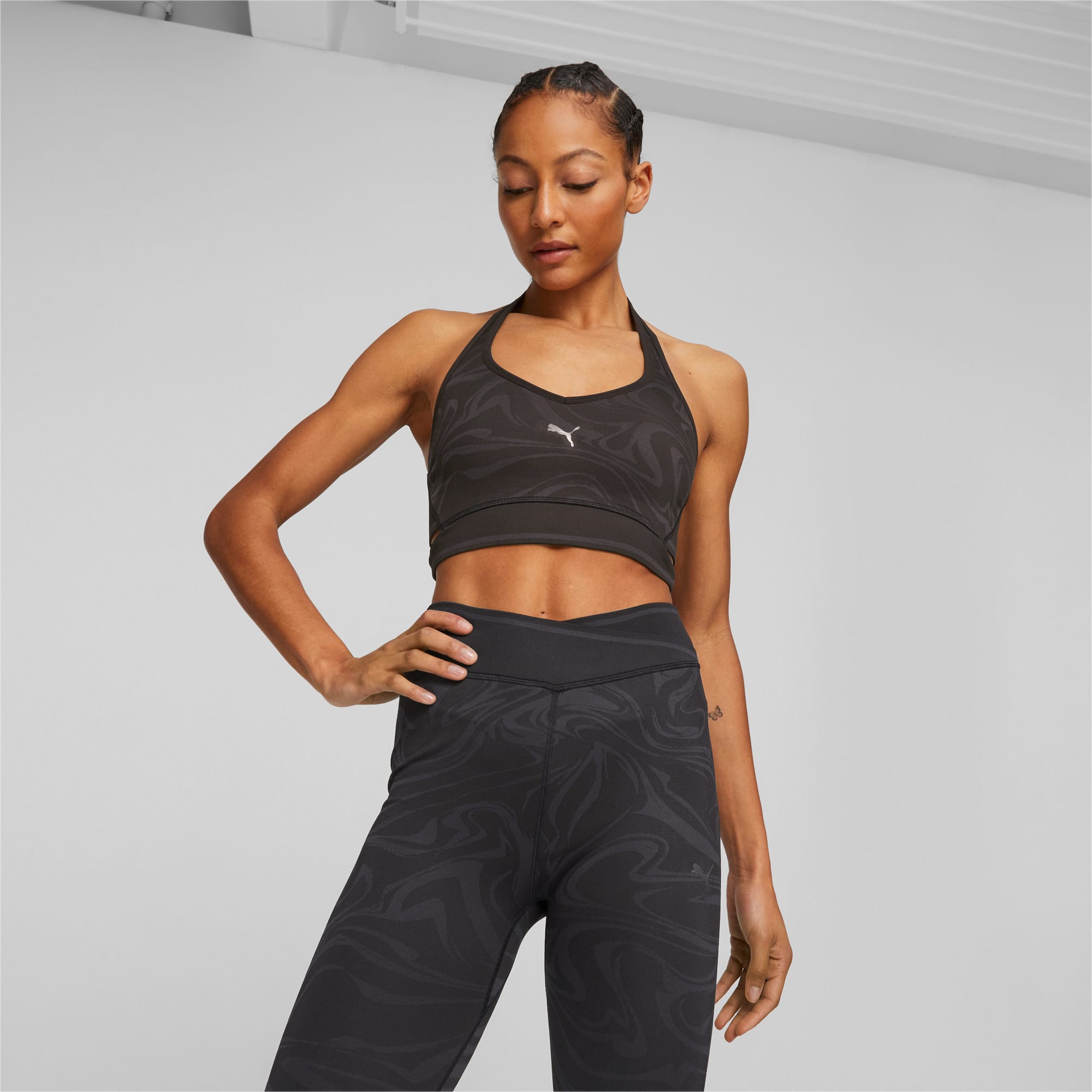 PUMA Training low impact sports bra in dark gray