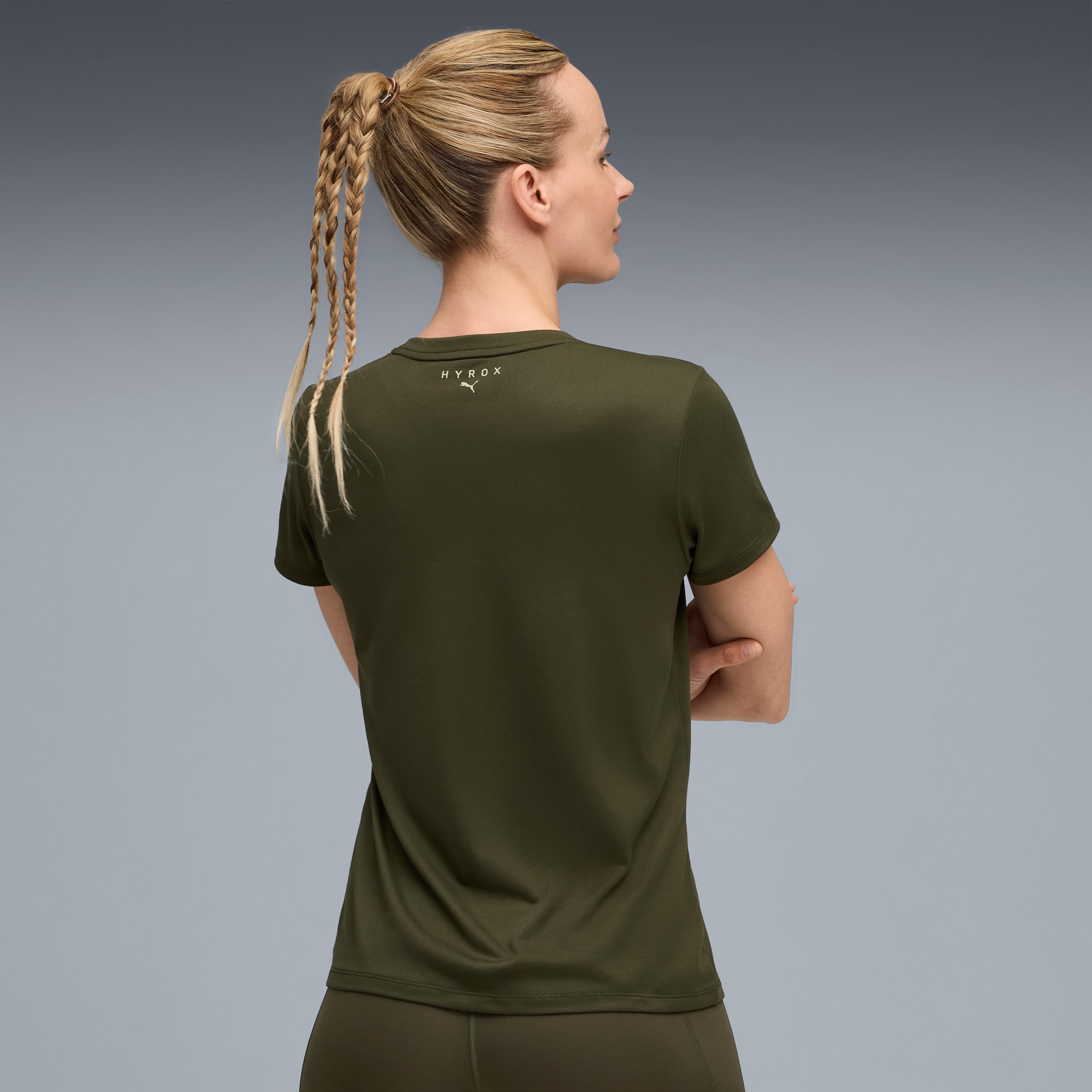 PUMA x HYROX Graphic Tee Women, Dark Olive, large