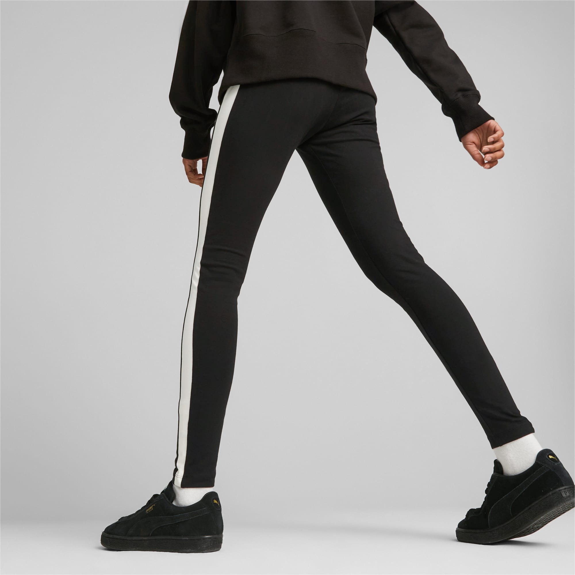 Puma Running favourite mid rise leggings with yellow pop in gray
