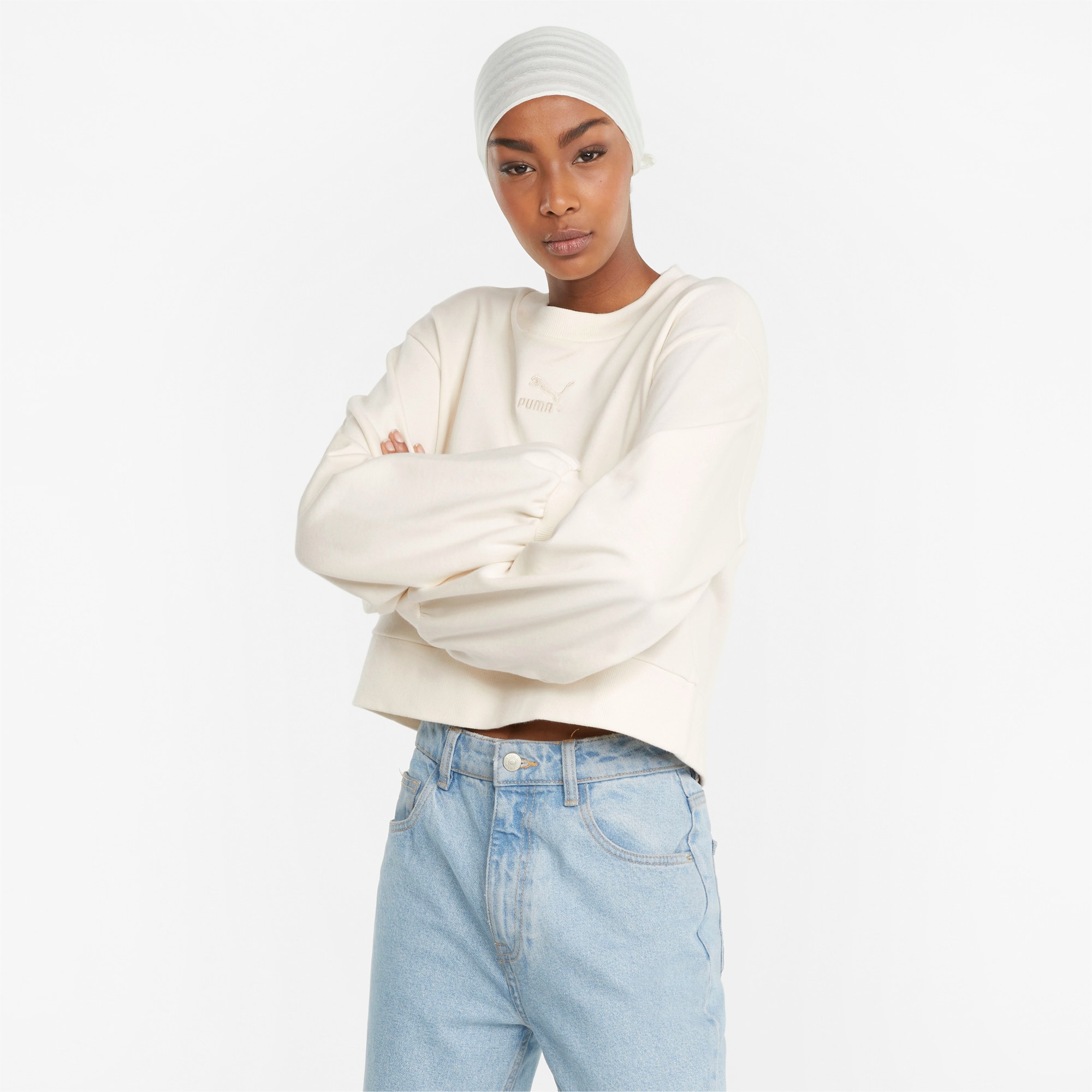 Classics Puff Sleeve Crew Neck Women s Sweatshirt