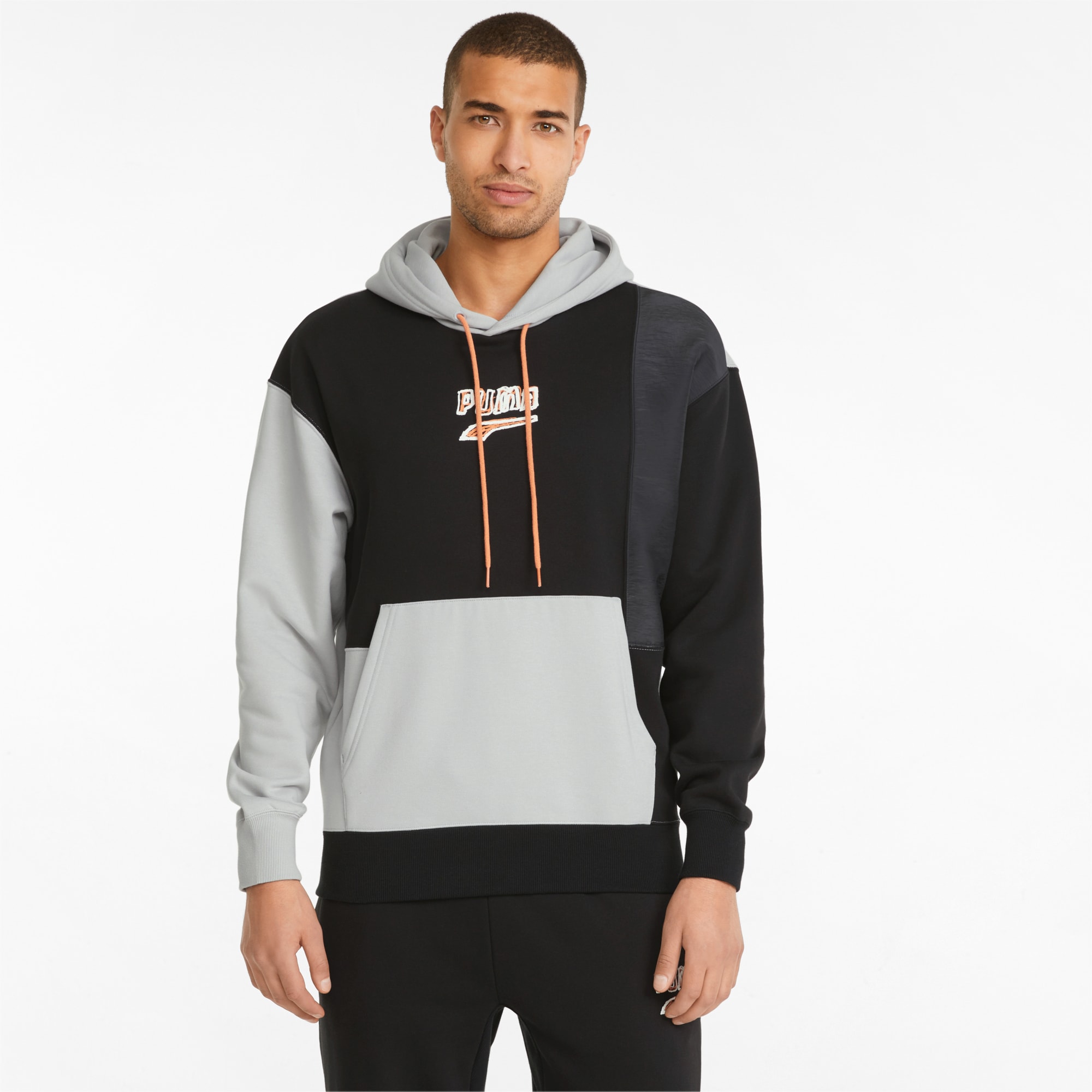 PUMA Downtown color block logo hoodie in beige