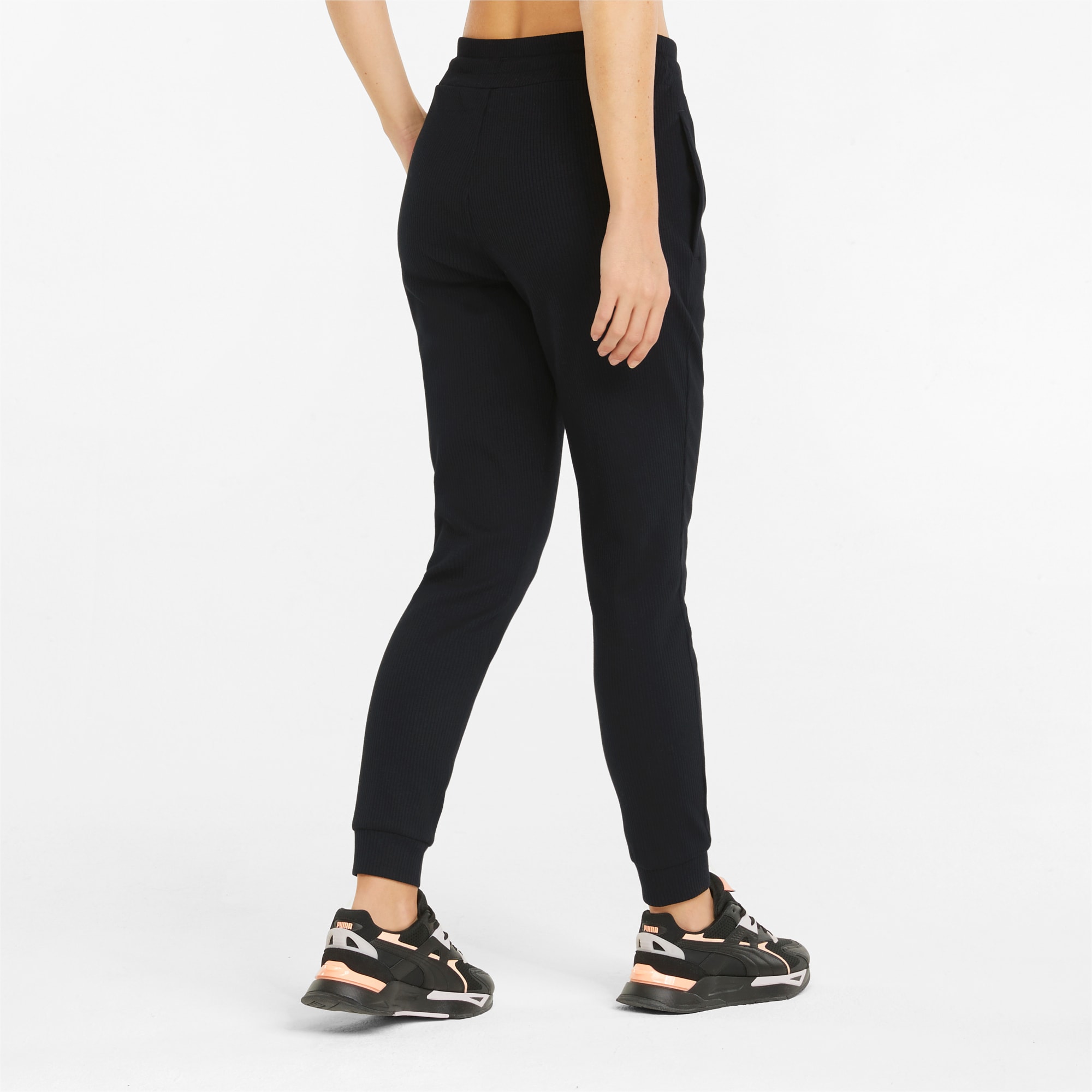 PUMA Classics Ribbed Slim Pants Solid Women Black Track Pants