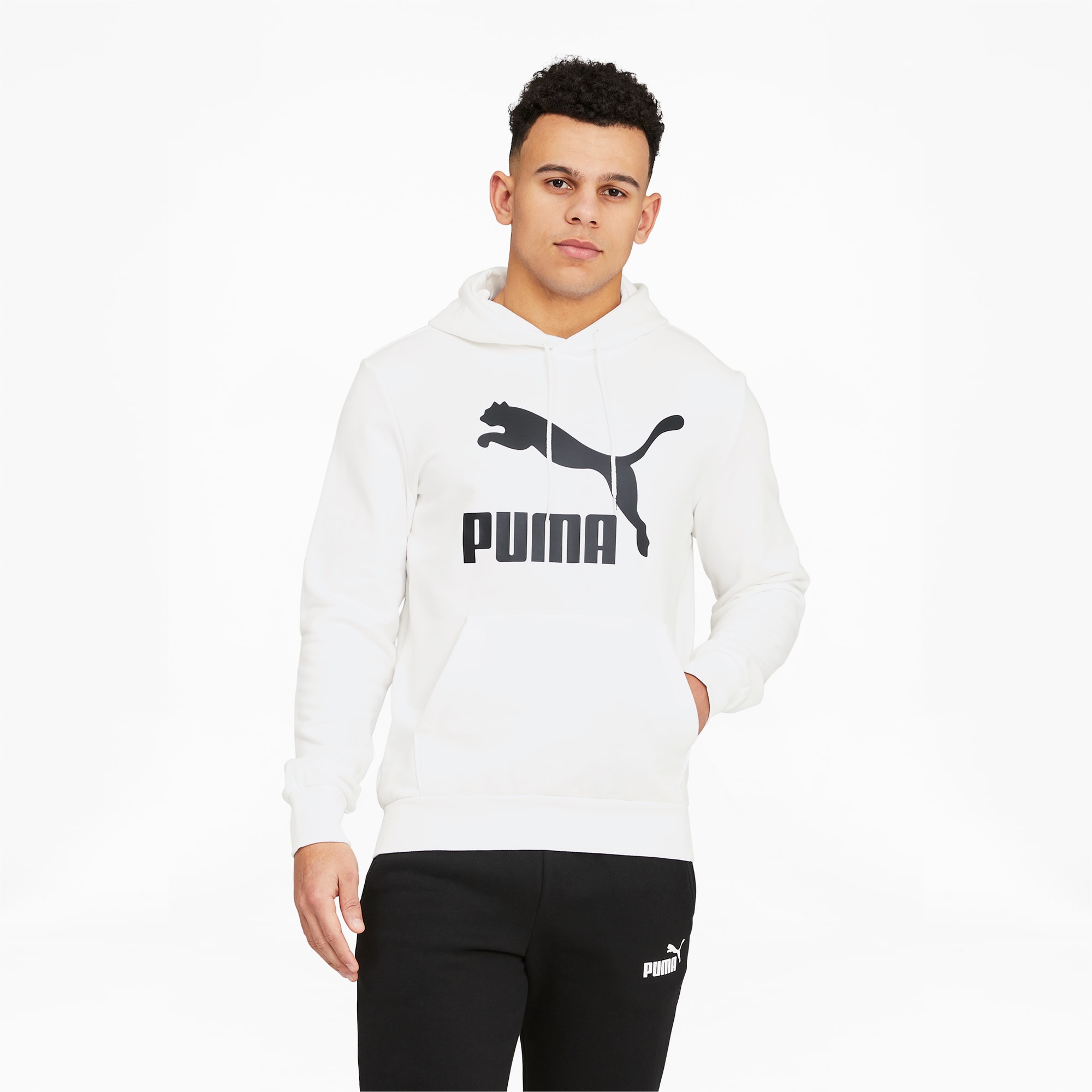 Classics Logo Men's Hoodie, Puma White-Puma Black