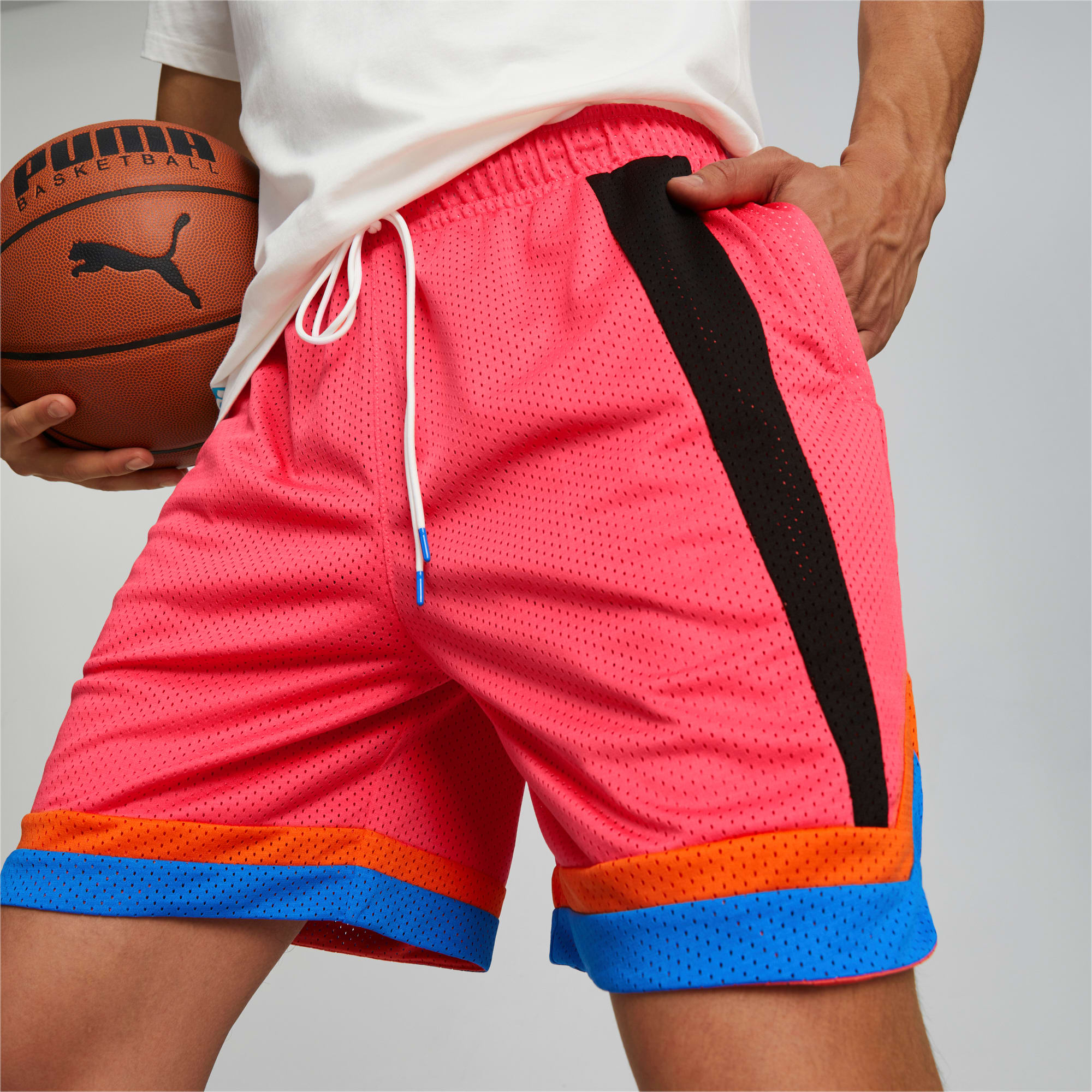 Melo One Stripe Basketball Shorts Men, Hot Coral, PUMA Shop All Puma