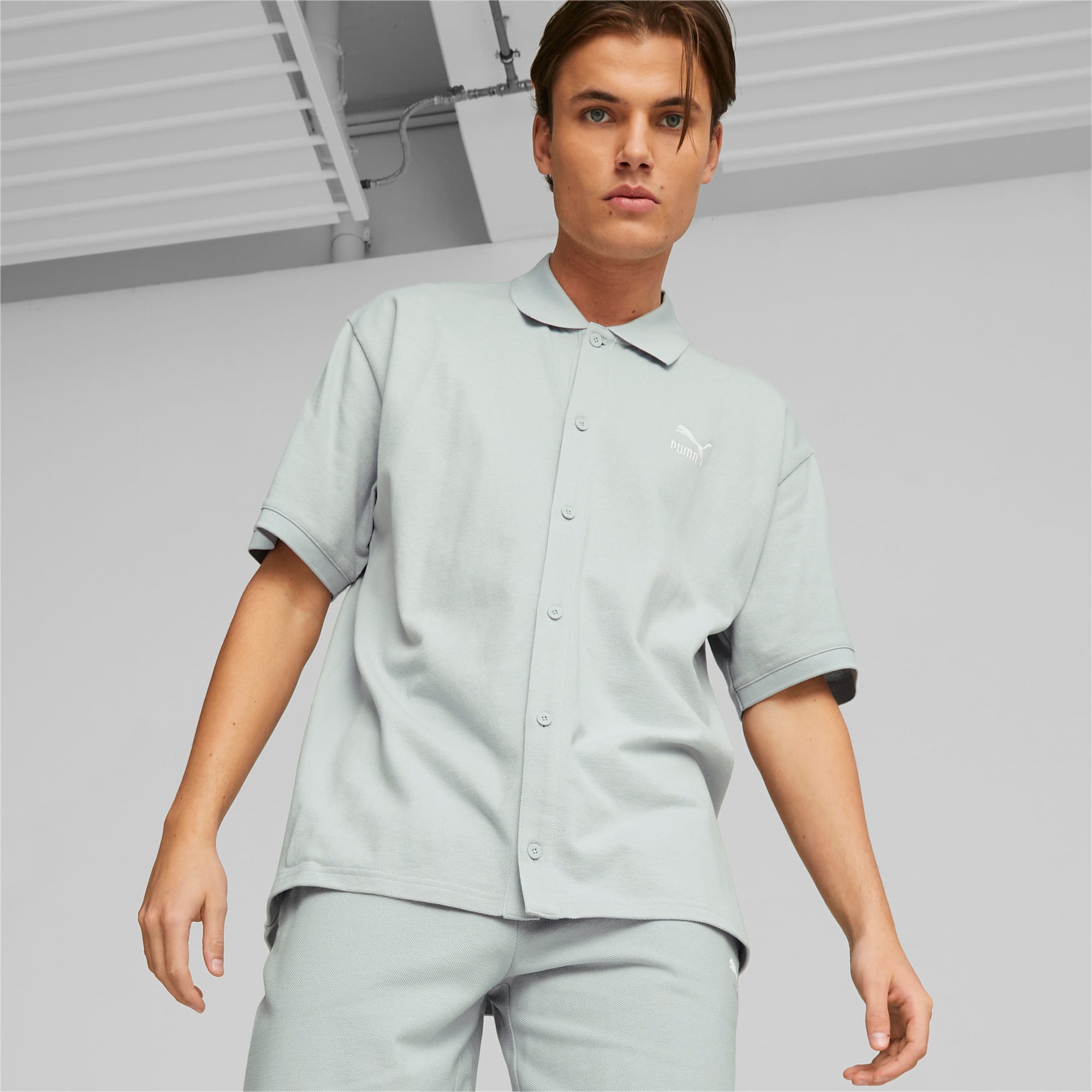 Mandarin collar deals piqué shirt