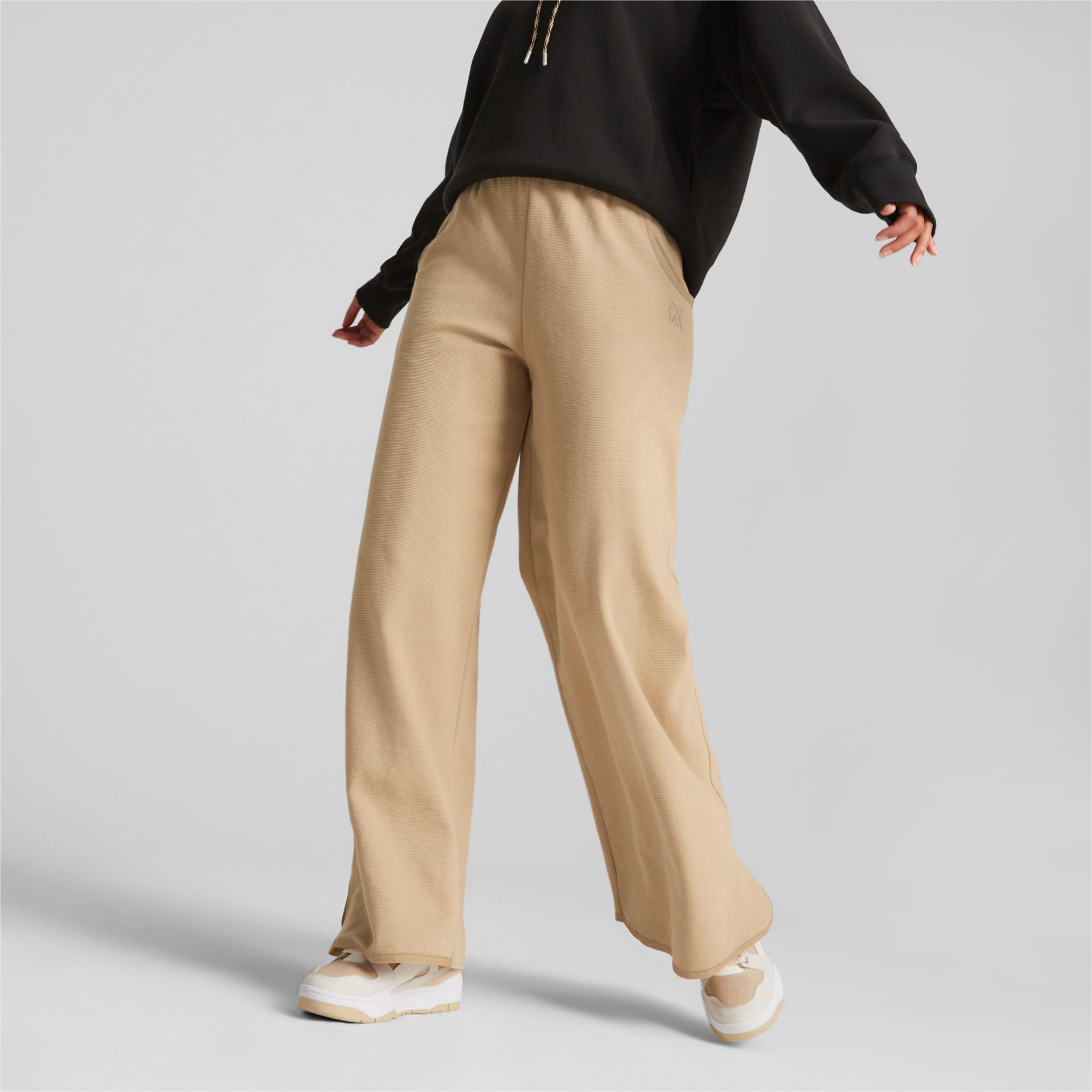 Tan wide-leg pants