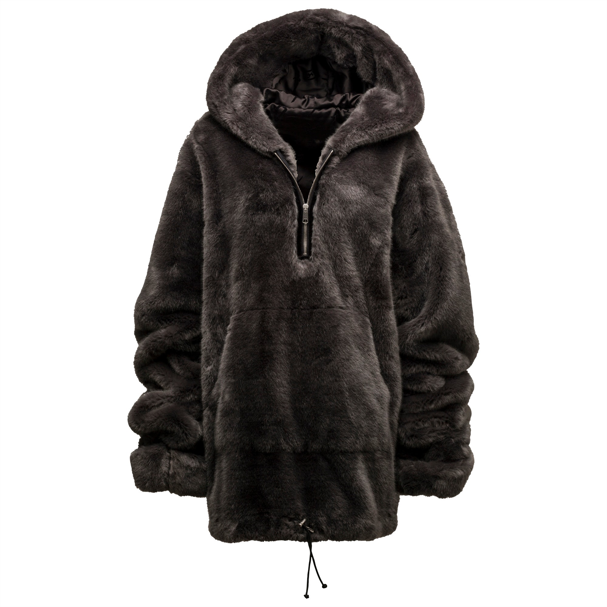 HALF-ZIP PULLOVER FAUX FUR HOODIE 