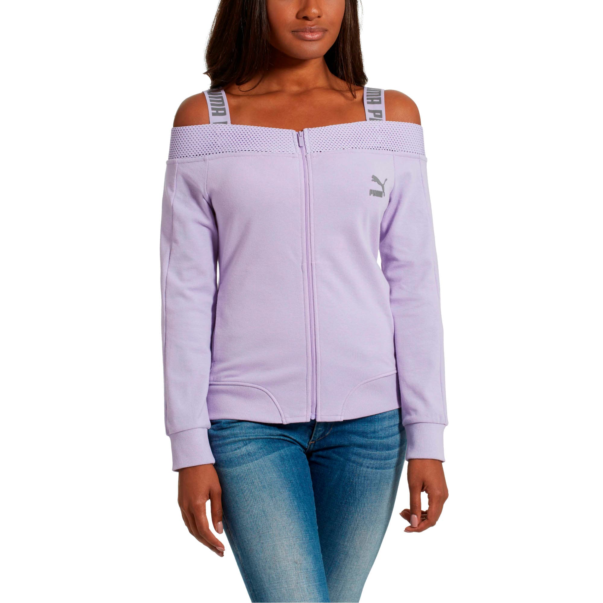 women's puma off the shoulder t7 jacket