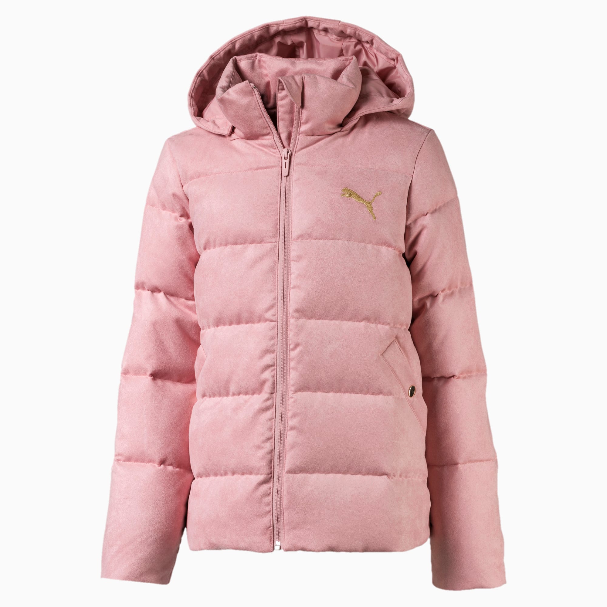 Pink velour puffer on sale jacket