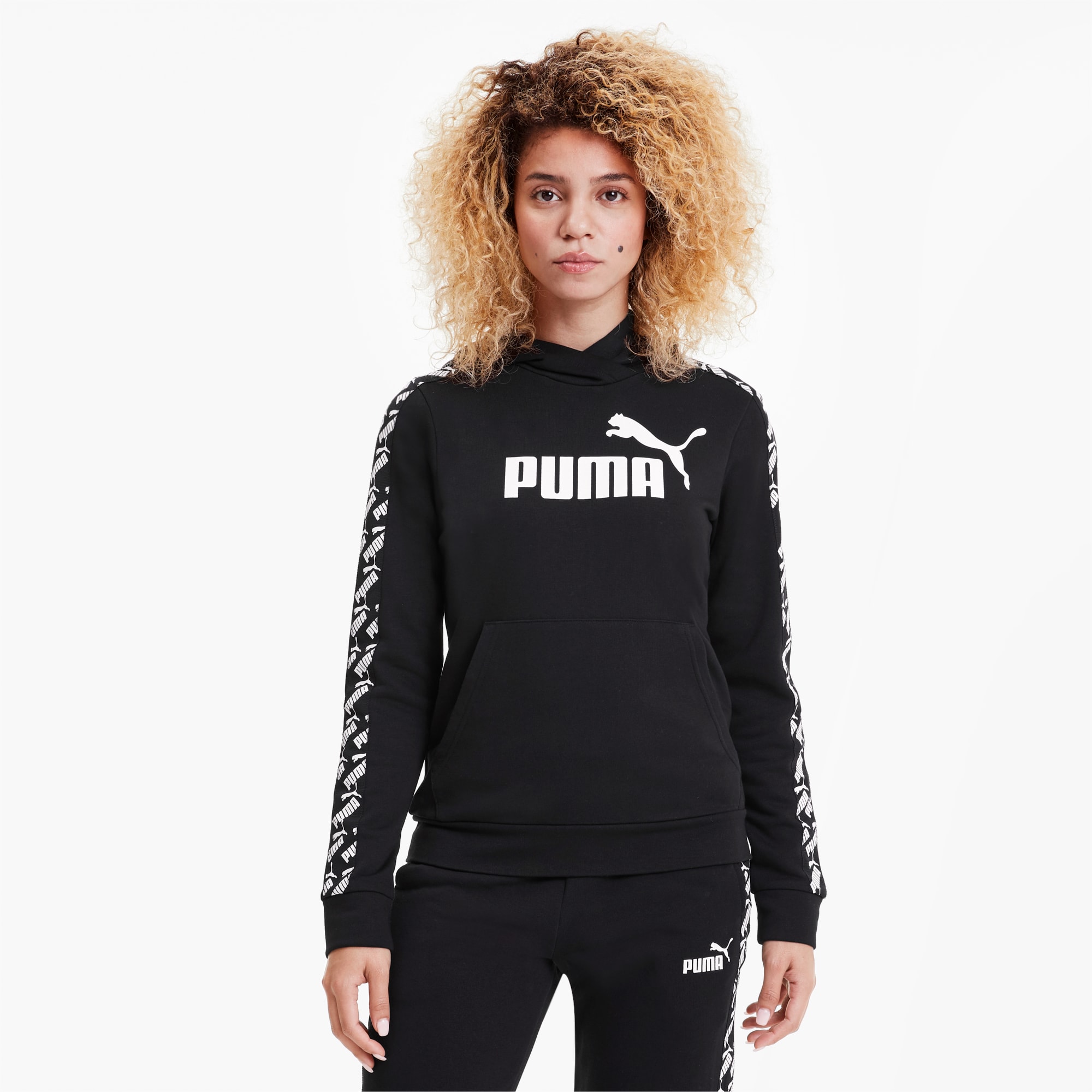 puma taped hoodie in black