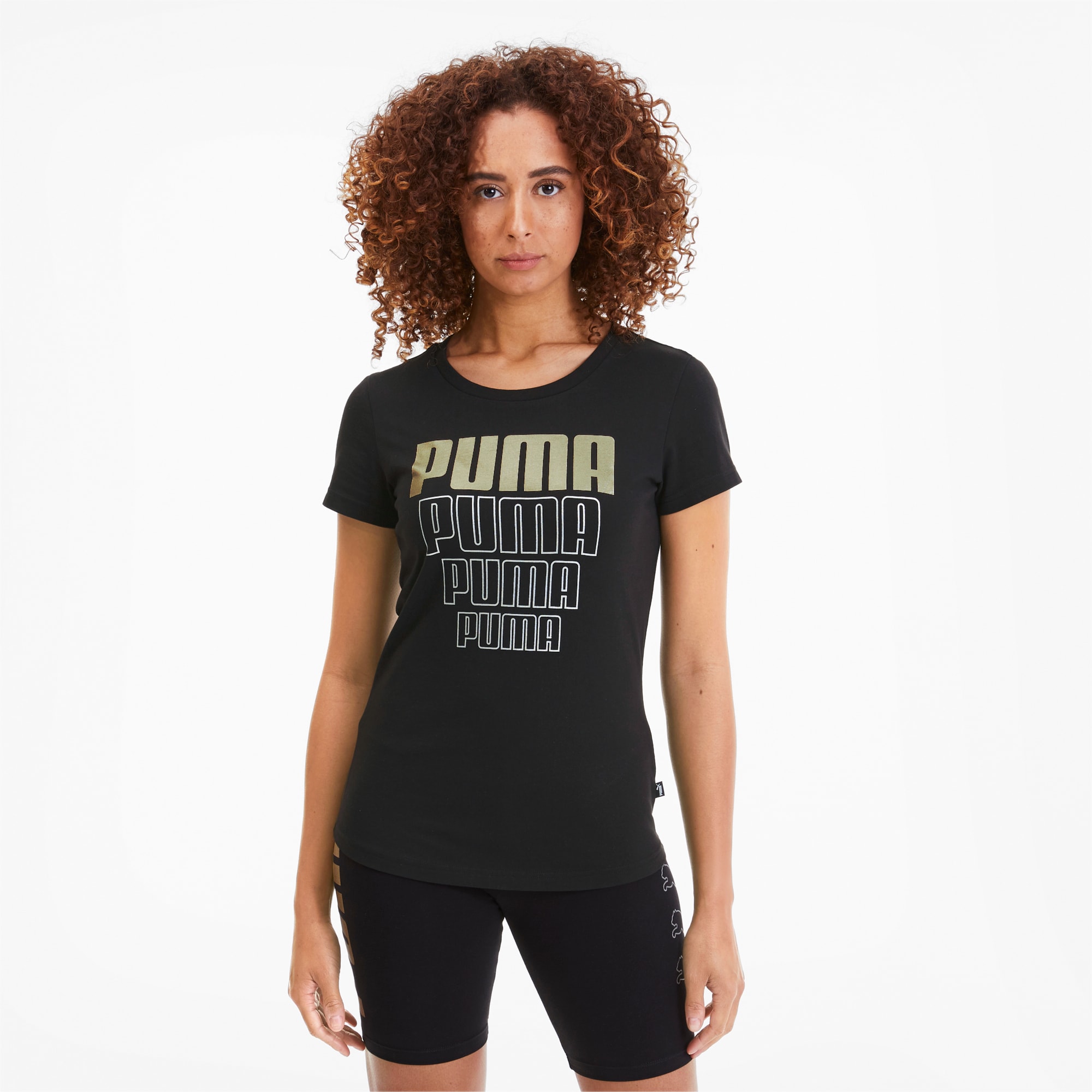Rebel Graphic Women S Tee Puma Black Gold Silver Puma