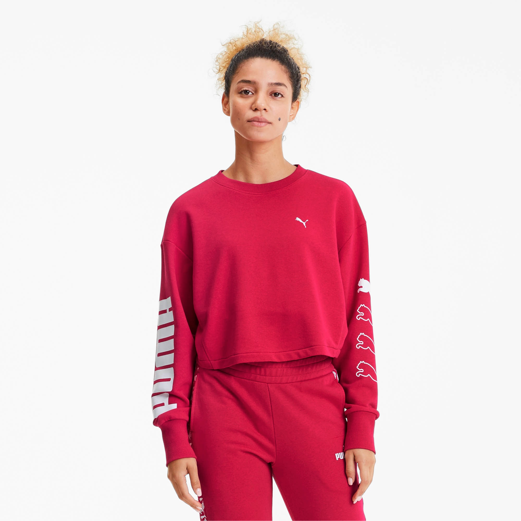 womens red crewneck sweatshirt