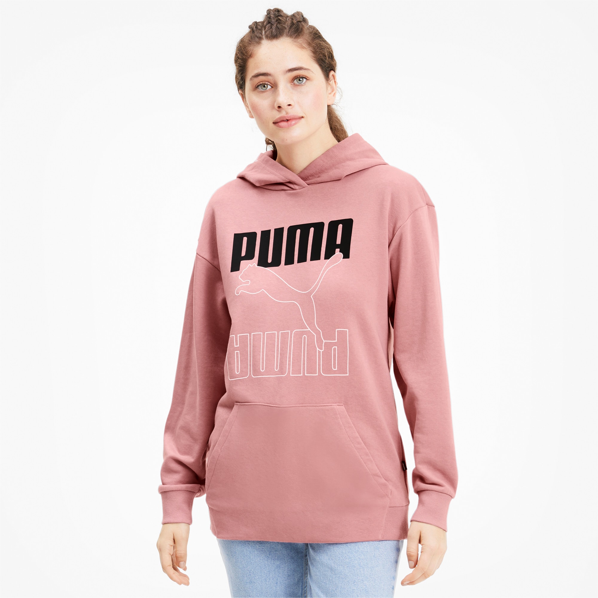 Puma Rebel Hoodie Juniors Size XL Bright Rose Pink Logo Oversized