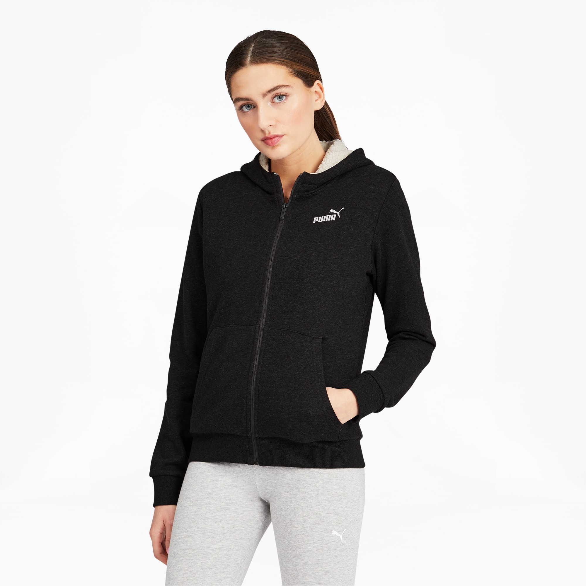 womens black sherpa hoodie