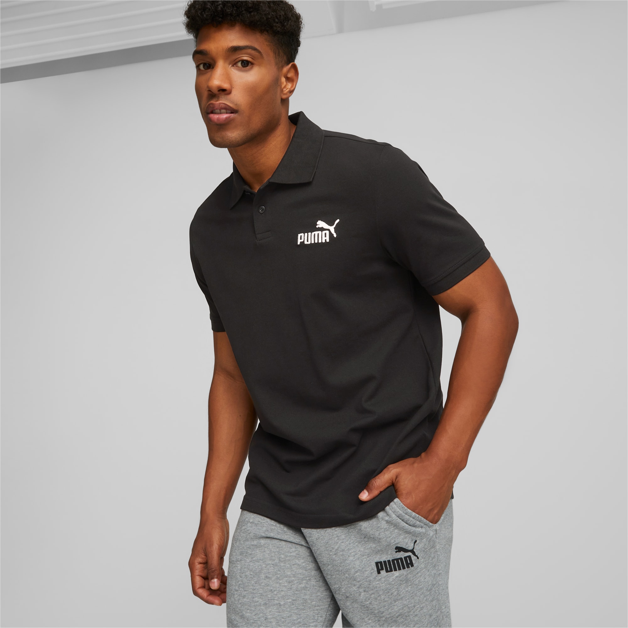Essentials Pique Polo Shirt Men in Black Size XS Cotton Elastane by PUMA