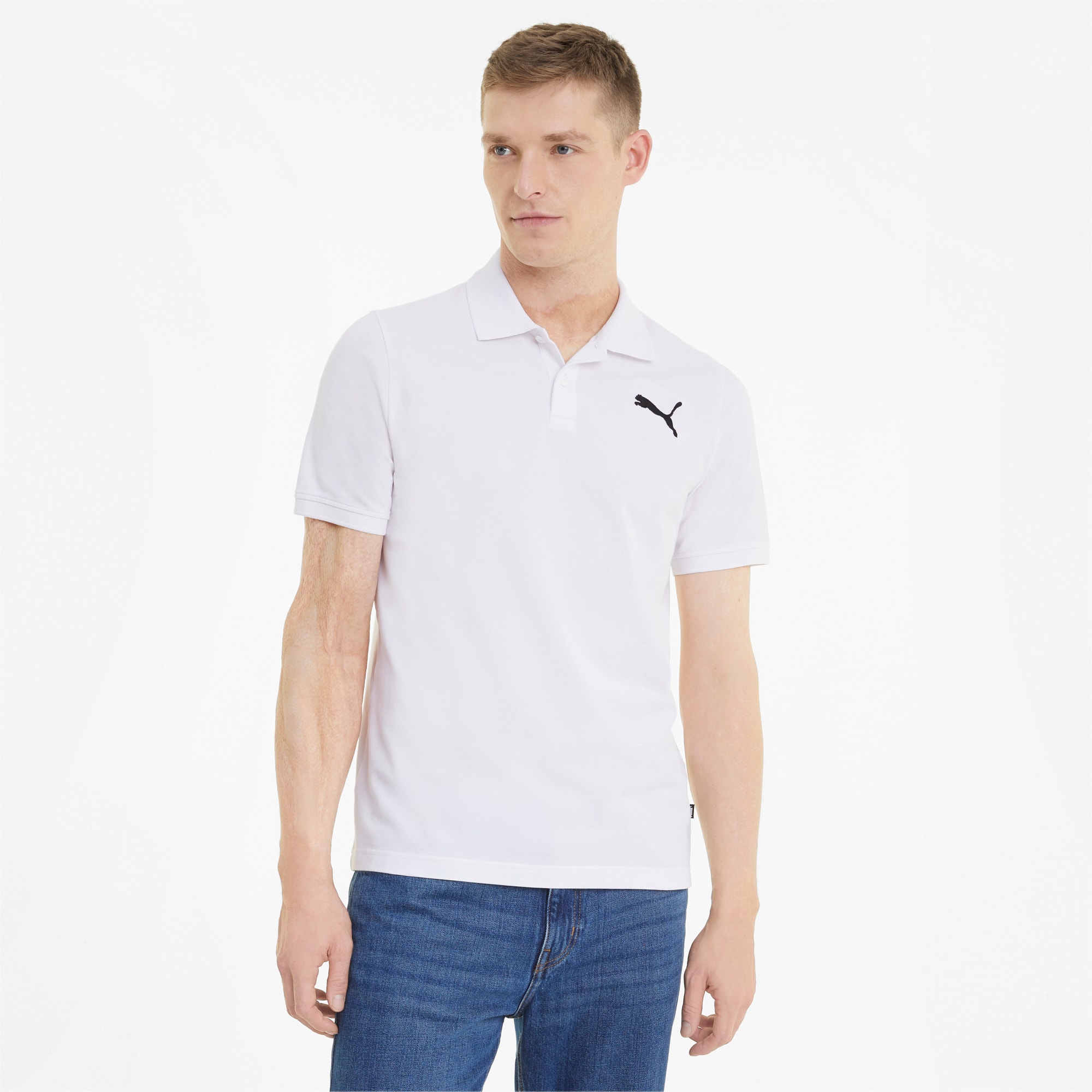Essentials Pique Polo Shirt Men, Puma White-cat, large-SEA