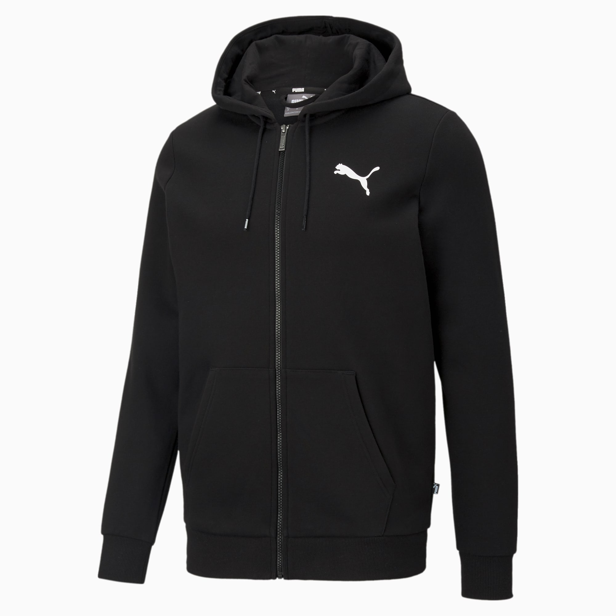 Essentials Full Zip Logo Men s Hoodie Puma Black Cat PUMA