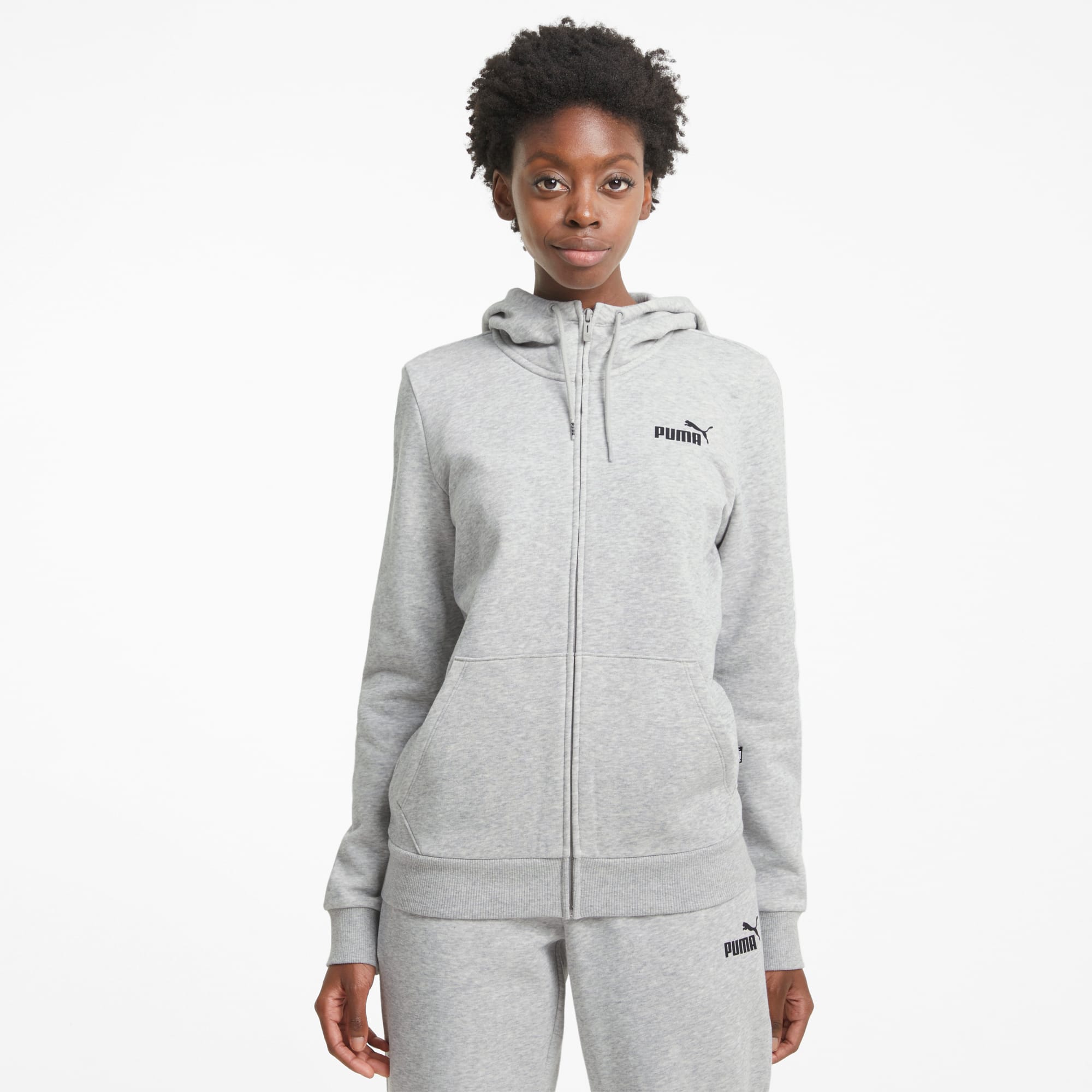 Sudadera para mujer Puma talla grande con cremallera completa bolsillos gris