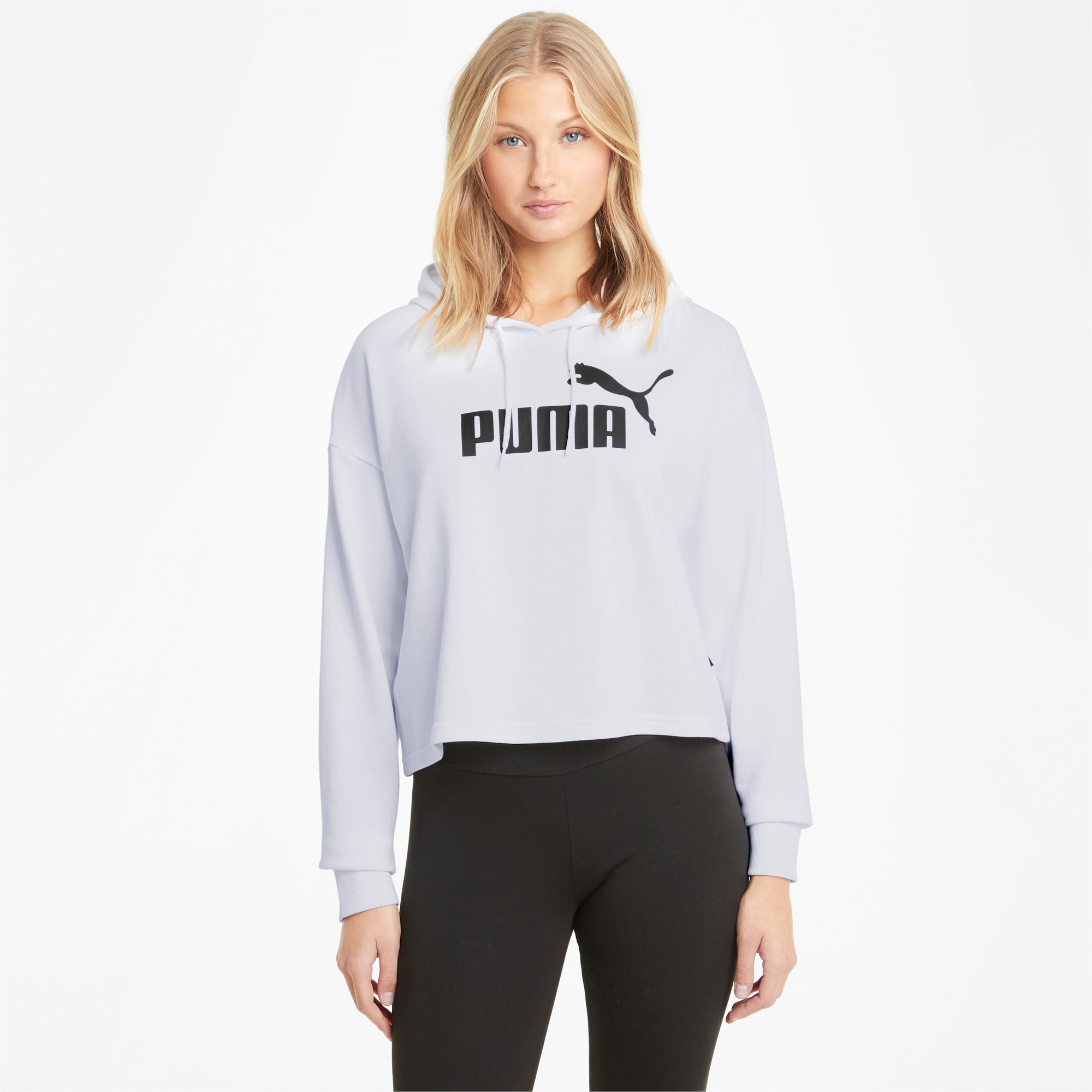 Essentials cropped hoodie met logo dames