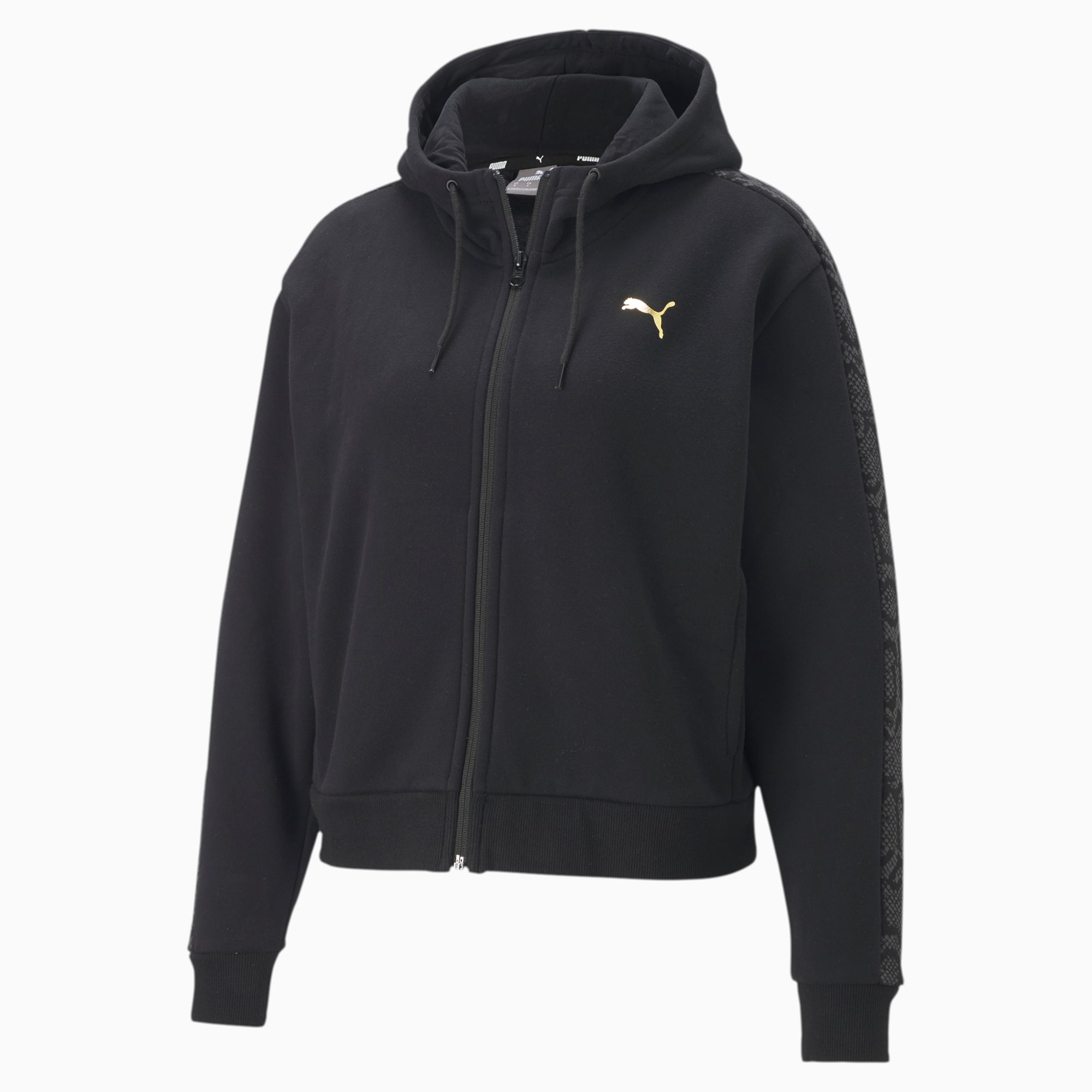 Metallic Nights Full-Zip Hooded Women's Jacket, Cotton Black, large-SEA
