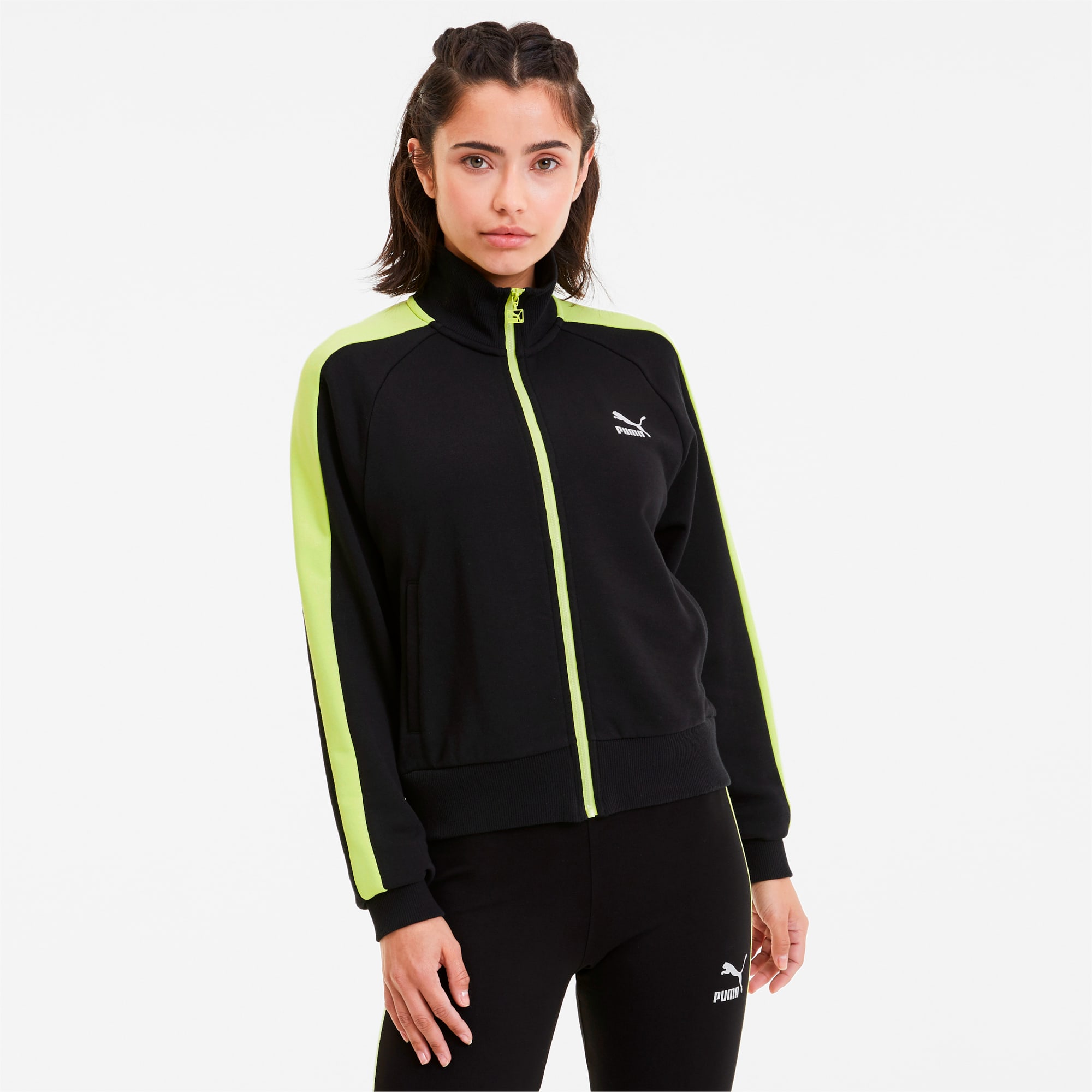 Puma Classics T7 track jacket in black and lime