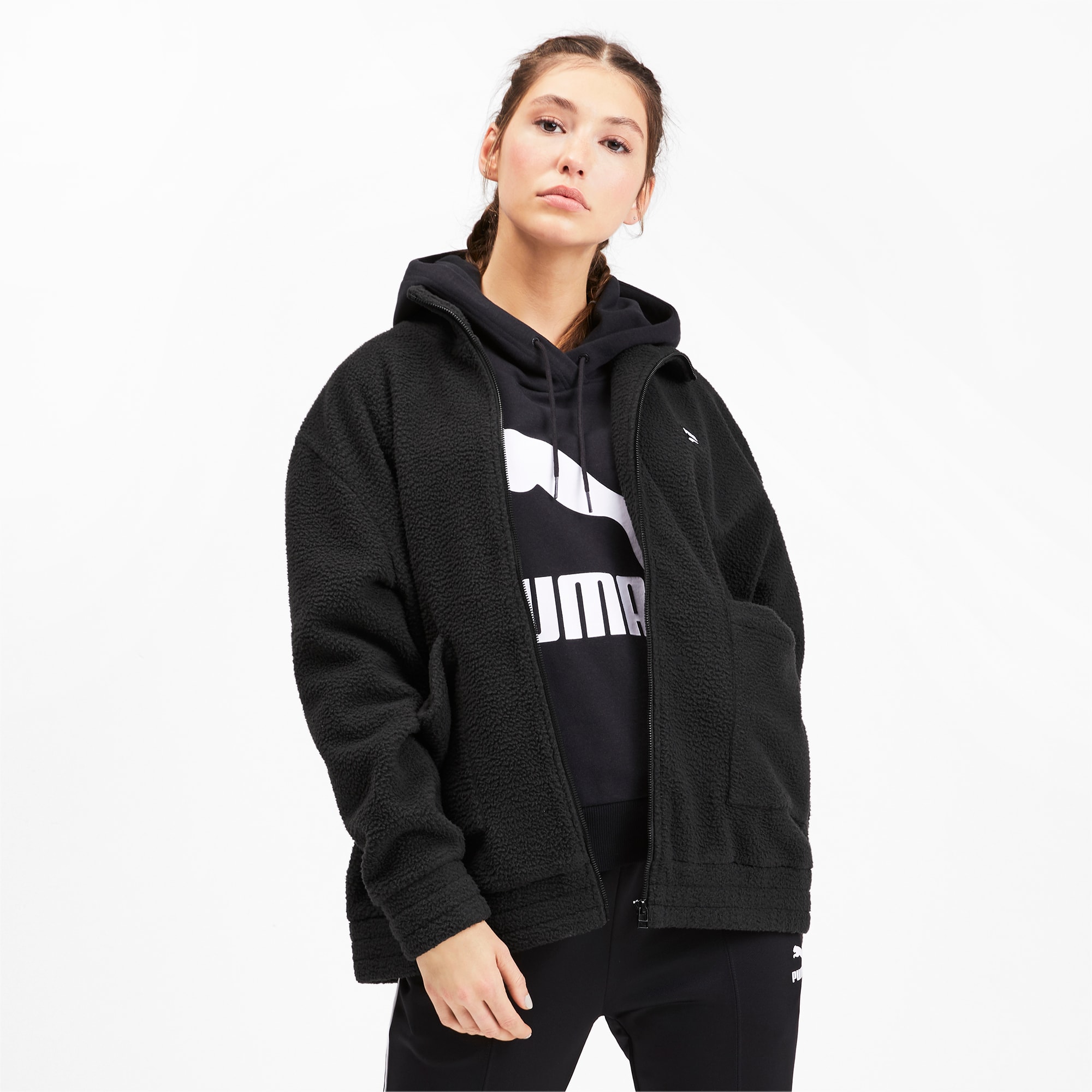 Downtown Fleece Knitted Full Zip Women's Jacket, Puma Black, large-SEA