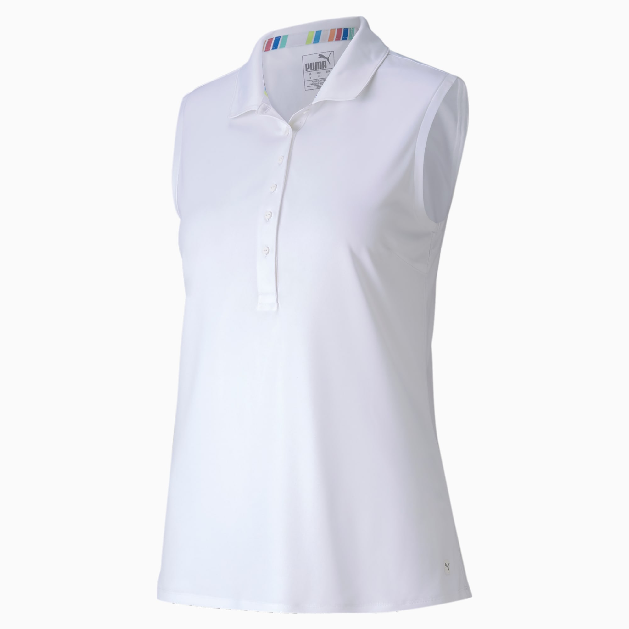 white sleeveless polo shirt