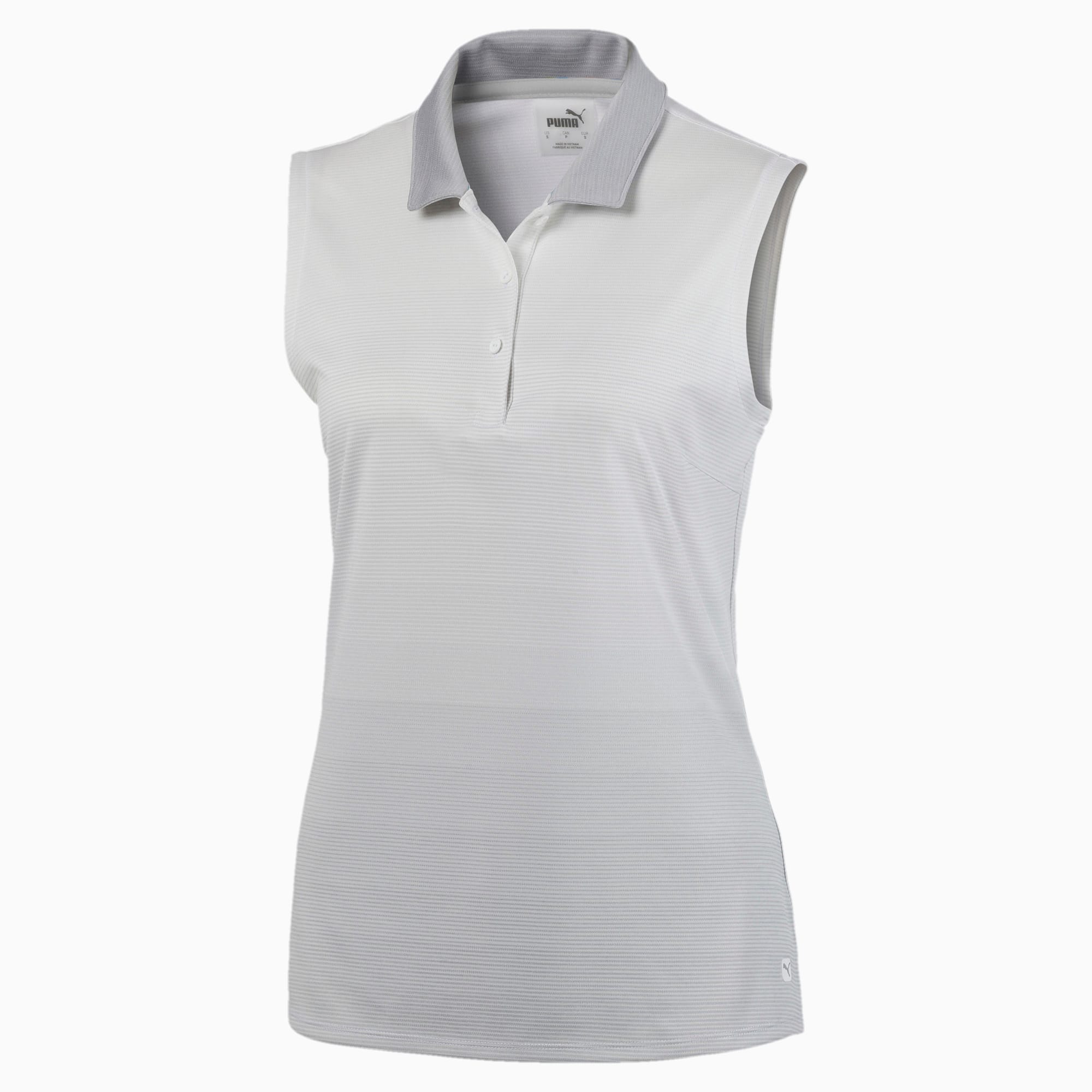 white sleeveless polo shirt