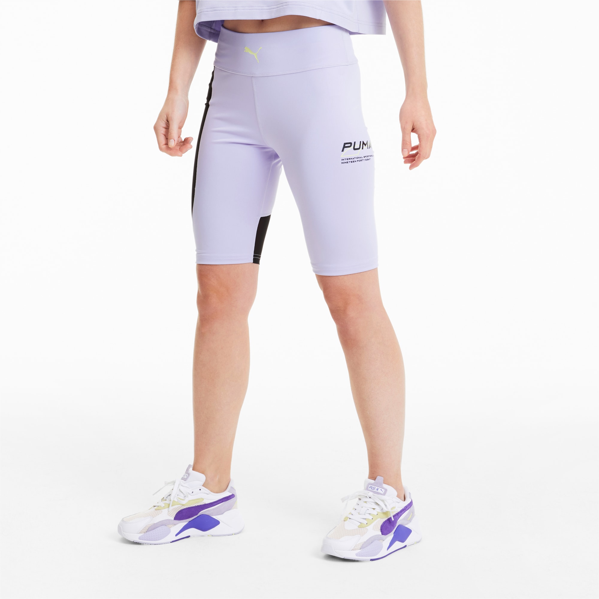 purple high waisted shorts